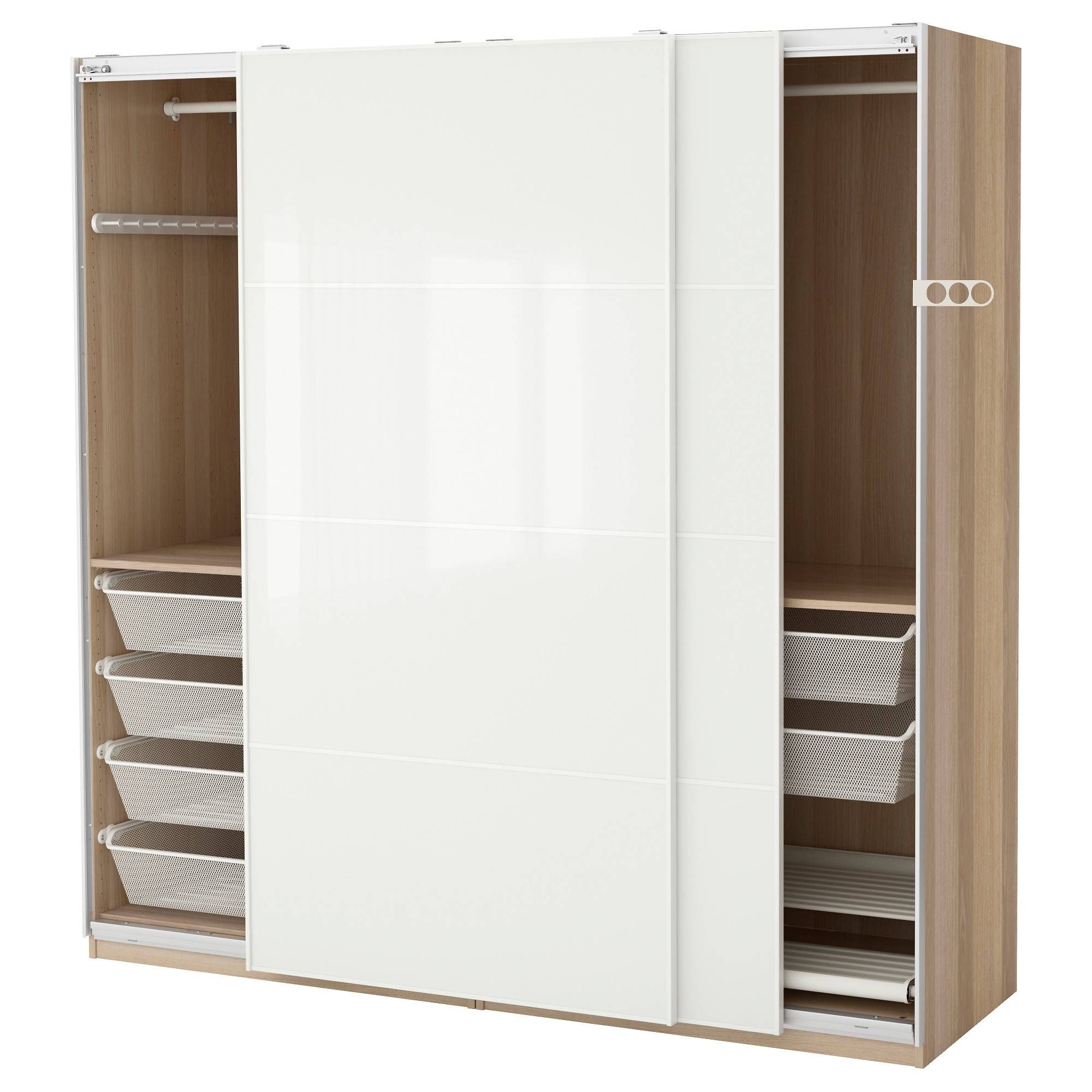 Pax Wardrobe White Stained Oak Effect/färvik White Glass Intended For Double Rail Wardrobes Ikea (Photo 12 of 30)