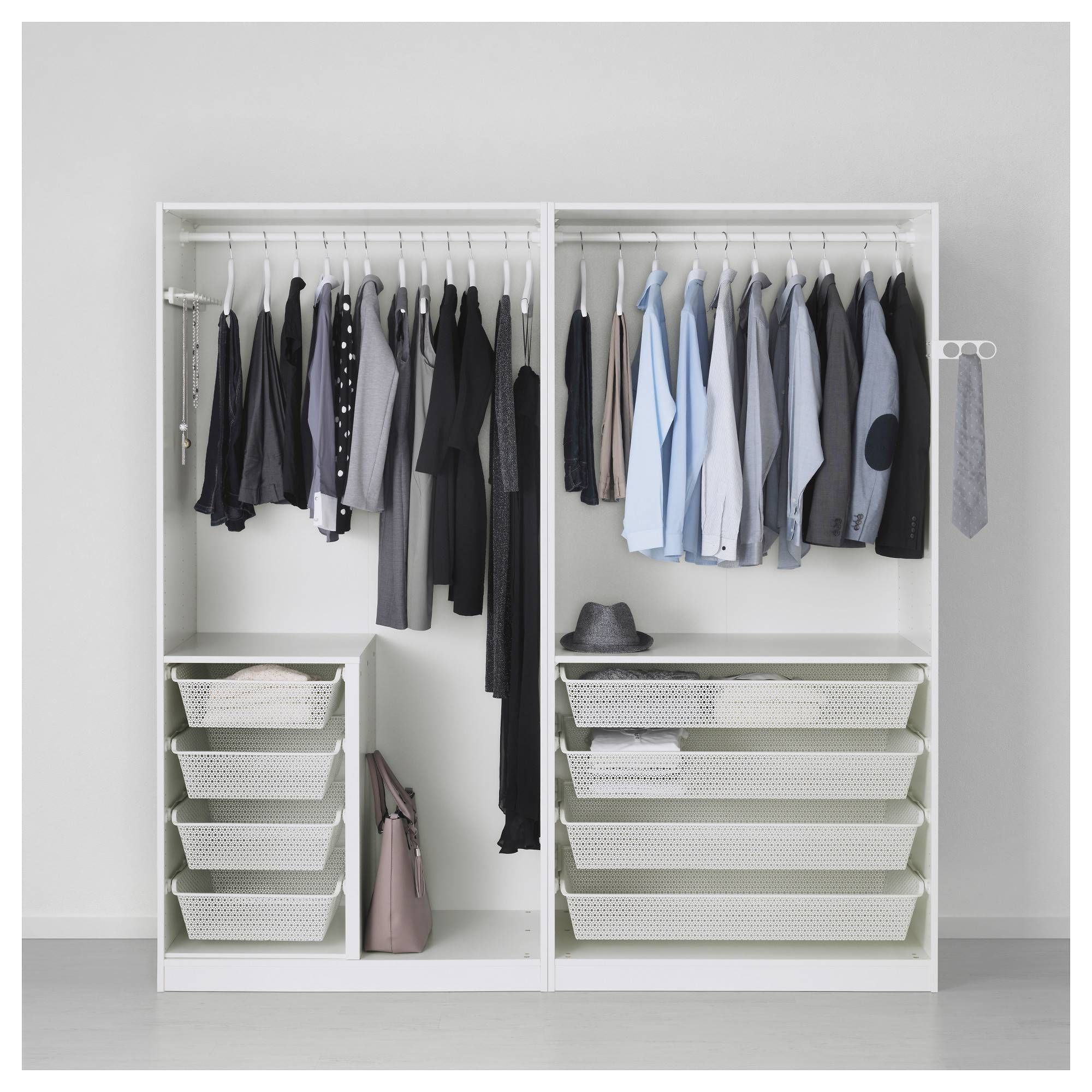 Pax Wardrobe White/hasvik High Gloss/white 200x66x201 Cm – Ikea With Double Rail Wardrobes Ikea (Photo 21 of 30)