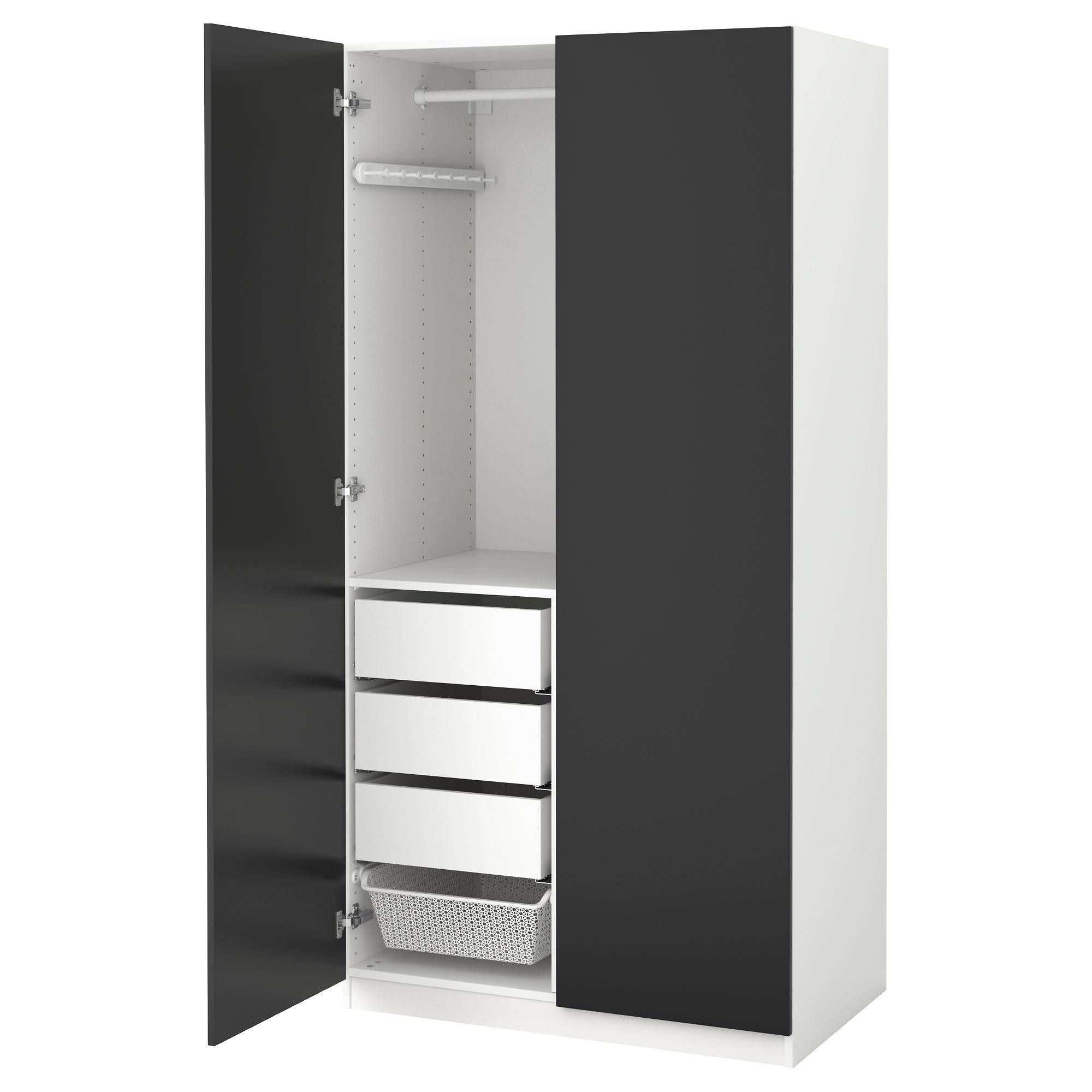Pax Wardrobe White/tanem Black 100x60x201 Cm – Ikea Pertaining To Black Wardrobes With Drawers (Photo 1 of 15)