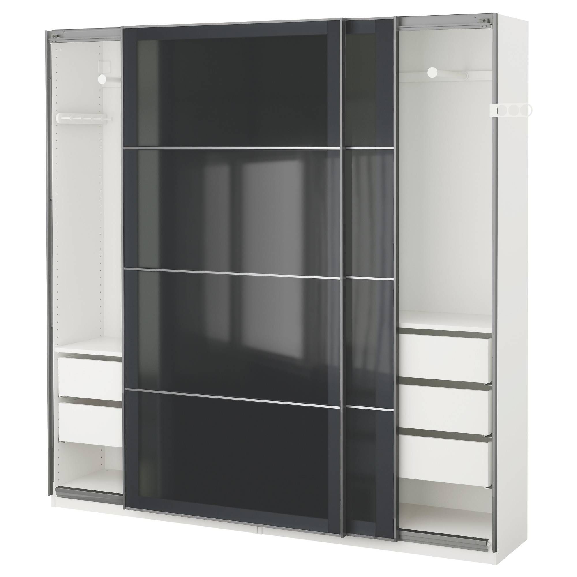 Pax Wardrobe White/uggdal Grey Glass 200x44x201 Cm – Ikea In Grey Wardrobes (Photo 6 of 15)