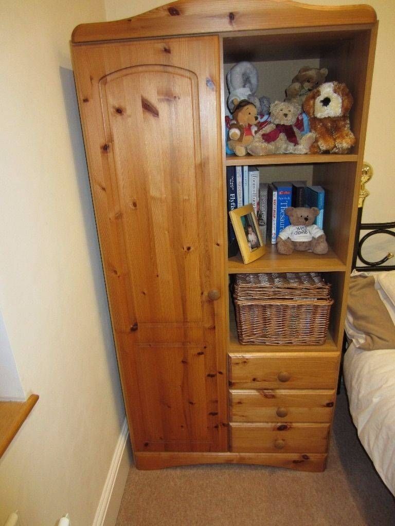 Pine Bedroom Furniture Wardrobe, Chest Of Draws & Pine Mirror Pertaining To Pine Wardrobe With Drawers And Shelves (View 1 of 30)