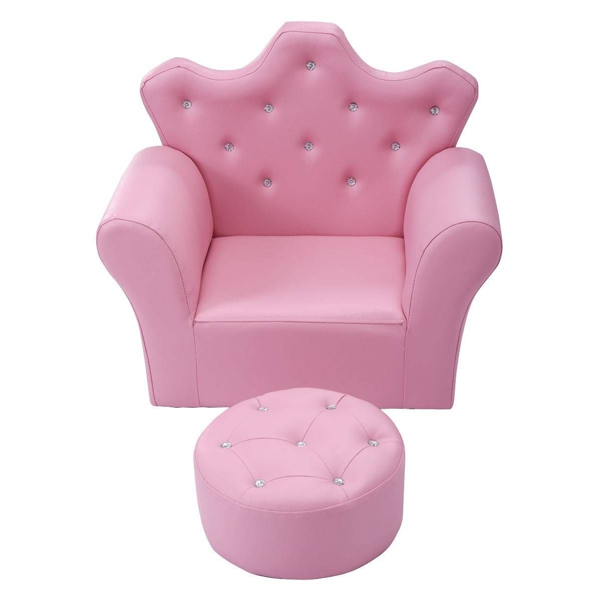 Pink Kids Sofa Armrest Couch With Ottoman – Sofas – Furniture Throughout Sofa Chair With Ottoman (View 17 of 30)