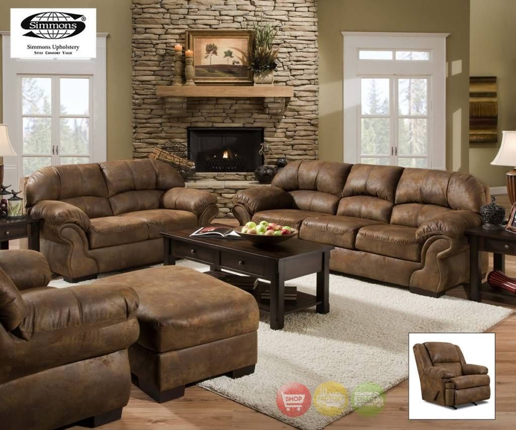 Pinto Sofa, Loveseat & Rocker Recliner Casual Tobacco Brown 3 With Regard To Simmons Chaise Sofa (Photo 15 of 25)