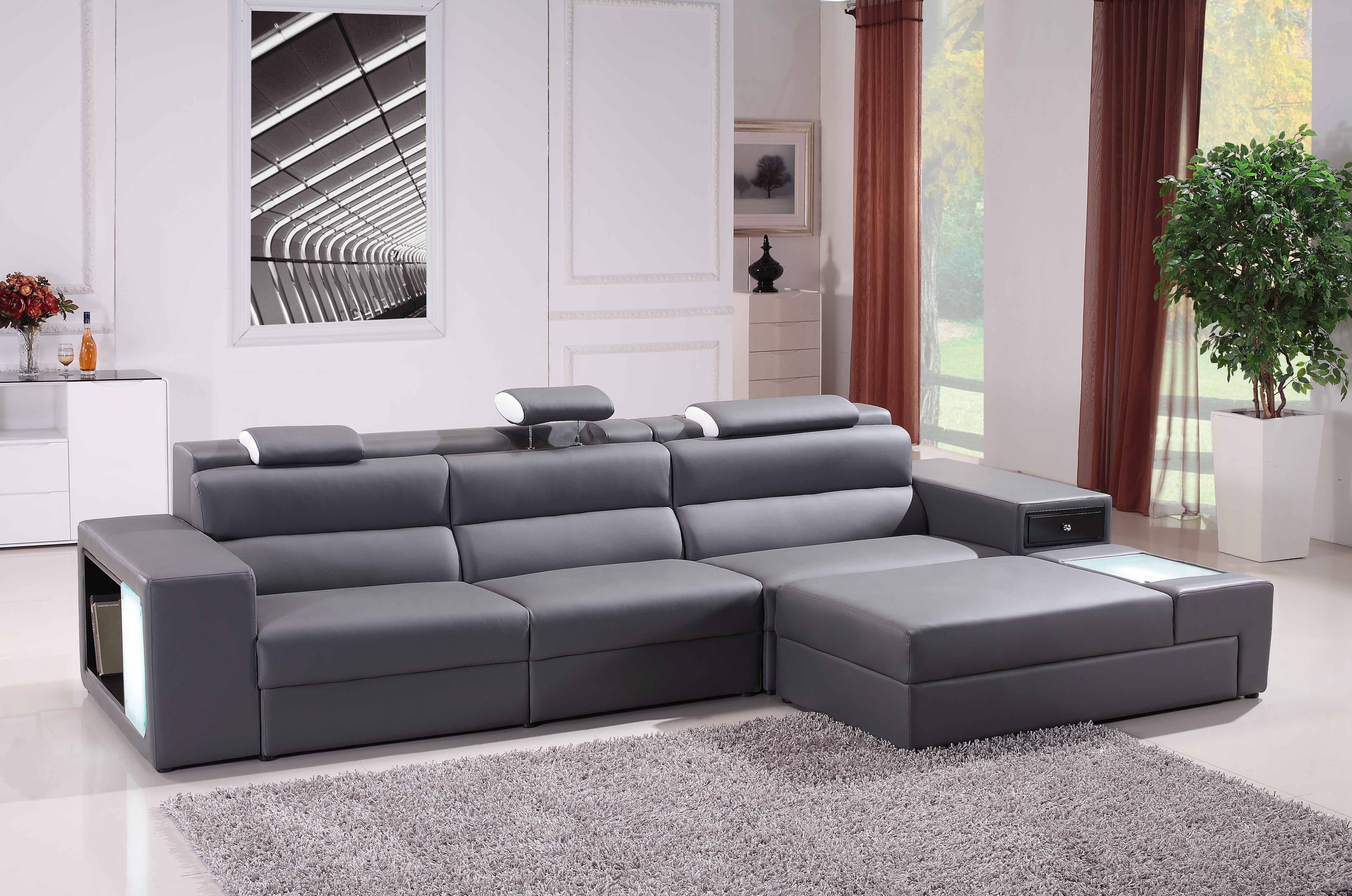 Polaris Mini Contemporary Grey Bonded Leather Sectional Sofa Intended For Gray Leather Sectional Sofas (Photo 1 of 30)