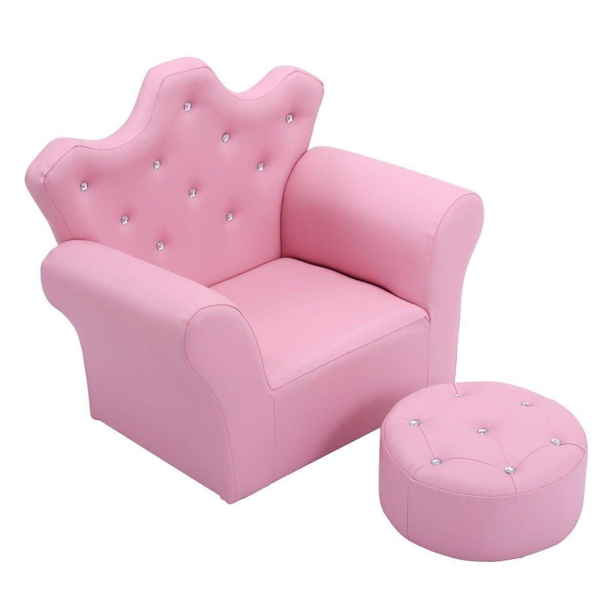 Princess Pink Chair With Ottoman Couch Kids Living Room Toddler Throughout Kids Sofa Chair And Ottoman Set Zebra (View 26 of 30)