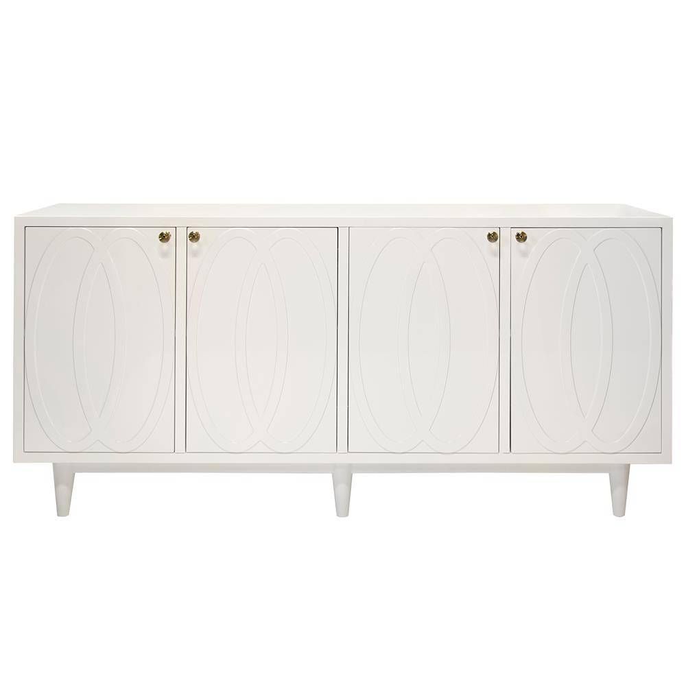 Priscilla Hollywood Regency White Lacquer Media Cabinet Sideboard For White Sideboard Cabinets (Photo 14 of 30)