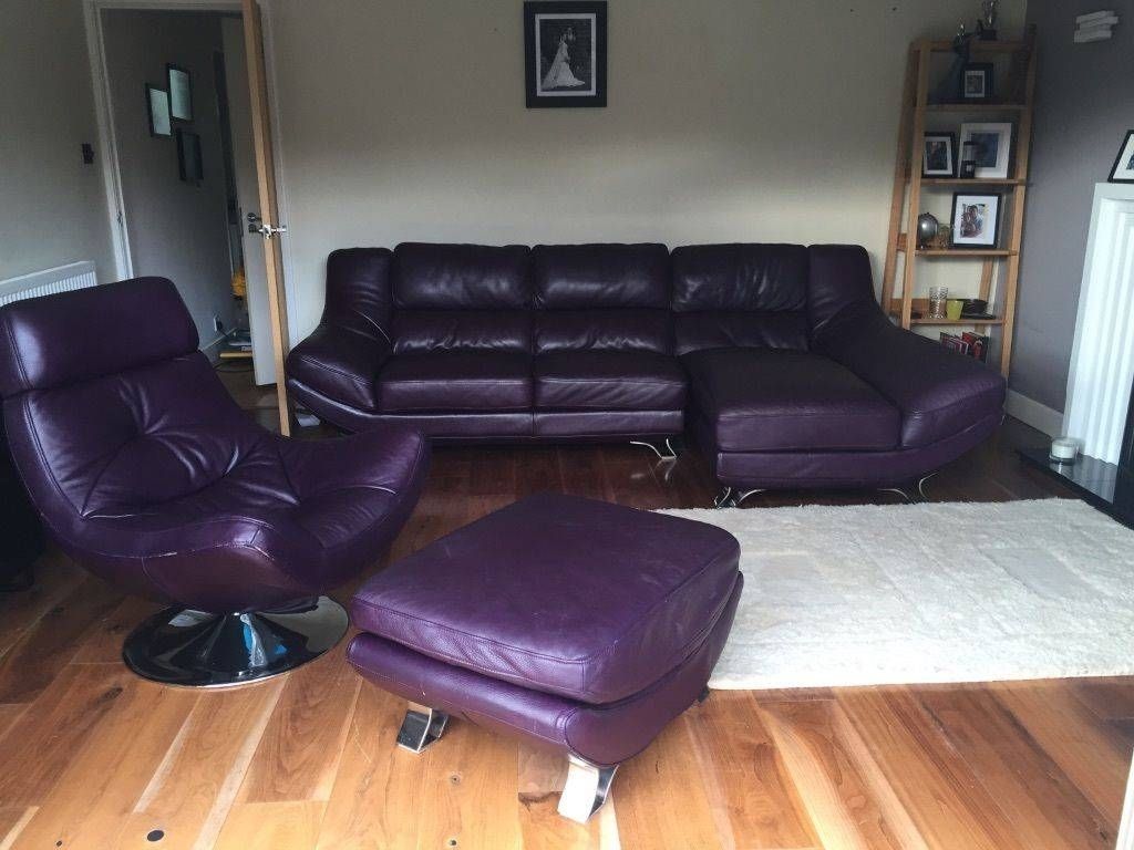 Purple Aubergine Leather Corner Chaise Sofa, Footstool And Swivel Inside Corner Sofa And Swivel Chairs (View 21 of 30)