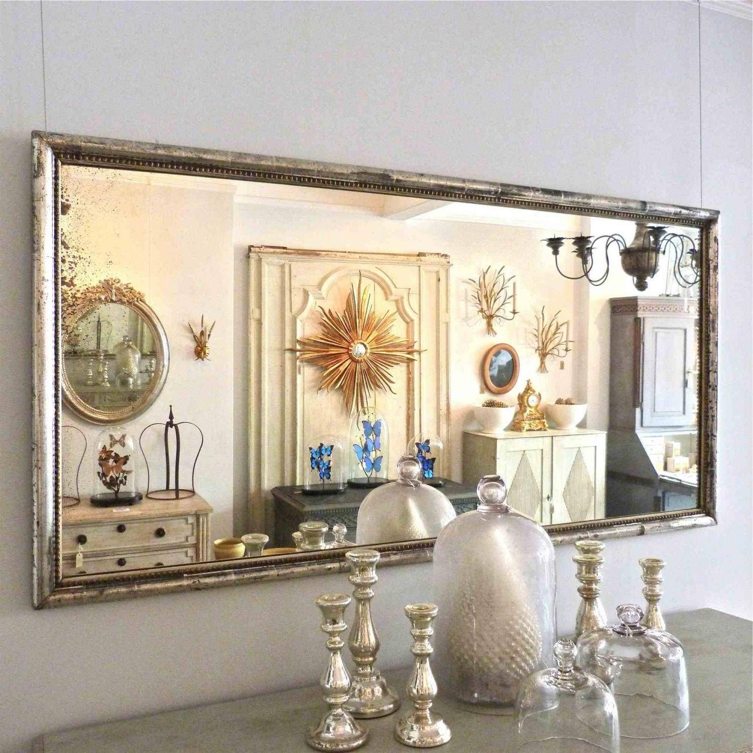 Rare French Silver Bistro Mirror With Beaded Trim In Mirrors Throughout Silver French Mirrors (Photo 11 of 25)
