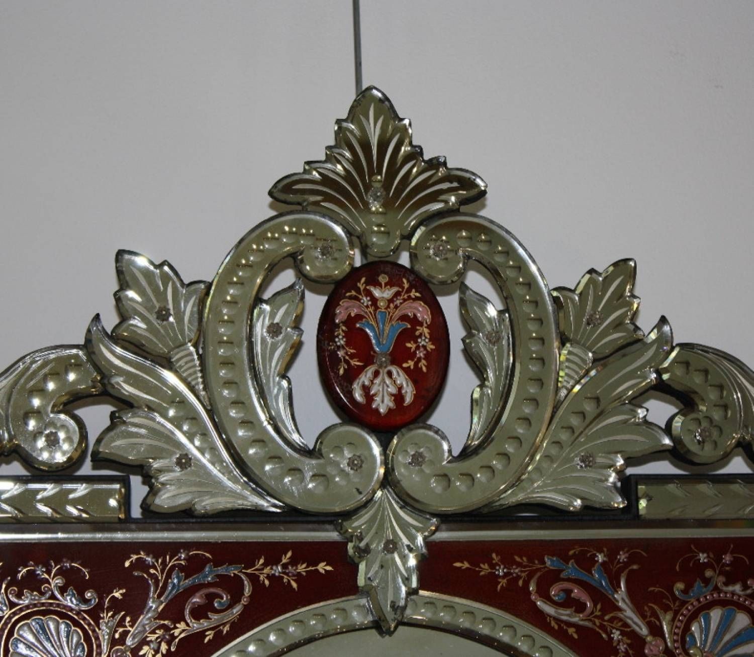 Rare Red Framed Antique Venetian Mirror With Venetian Antique Mirrors (View 8 of 25)