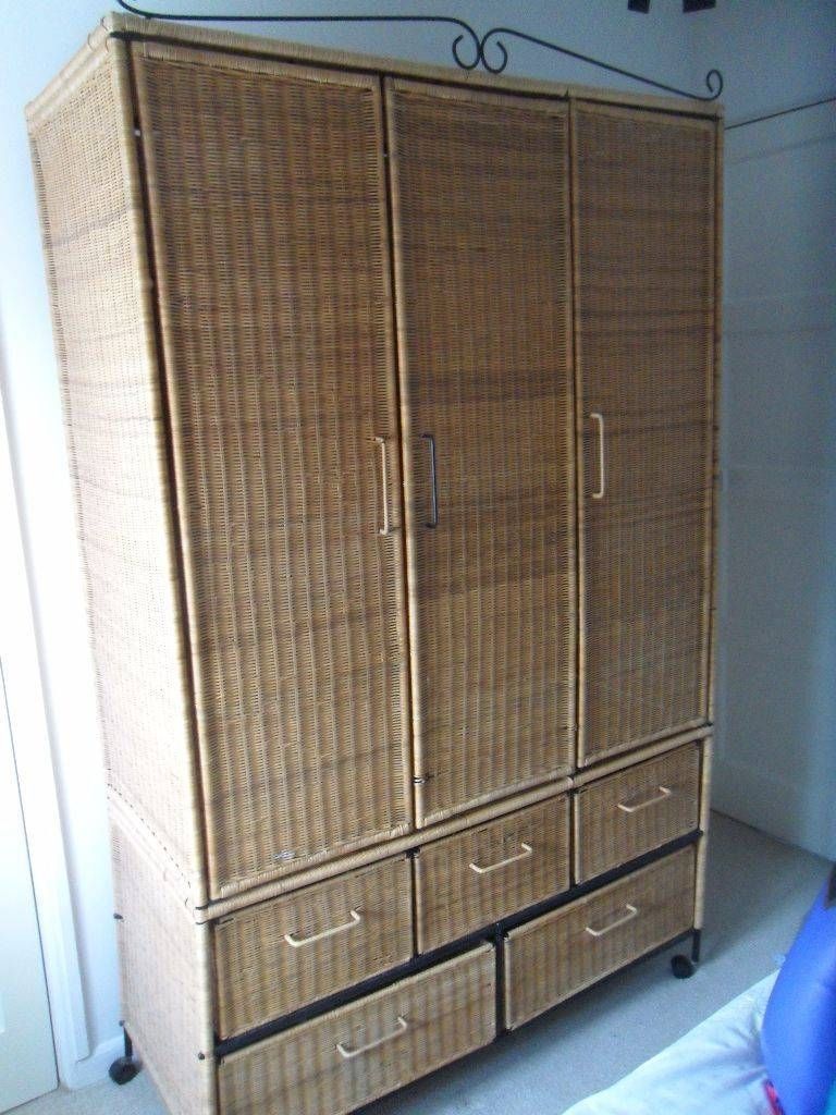 Rattan 3 Door 5 Drawer Wicker/bamboo Wardrobe | In Chichester Throughout Rattan Wardrobes (Photo 1 of 15)