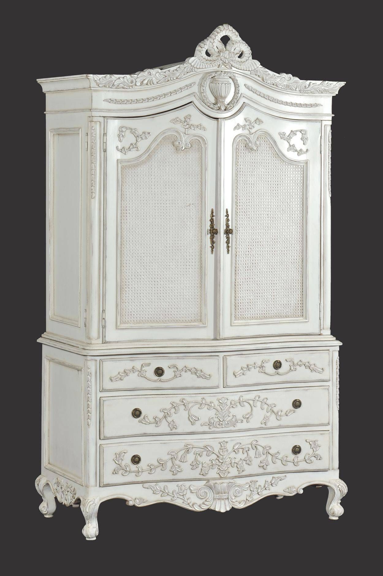 Rattan Linen Press Cabinet Wardrobe In Distressed White With White Rattan Wardrobes (View 8 of 15)