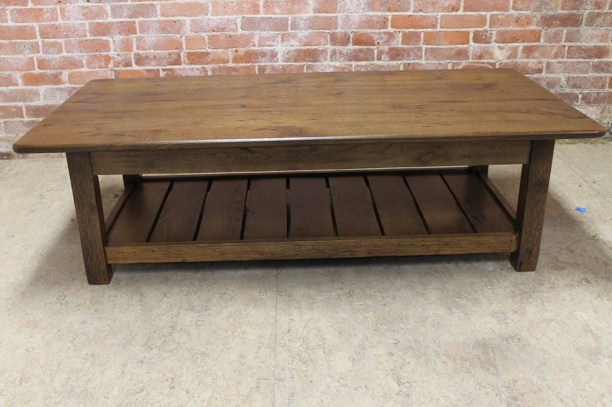 Reclaimed Wood Coffee Table With Shelf – Lake And Mountain Home Regarding Oak Coffee Tables With Shelf (View 3 of 30)