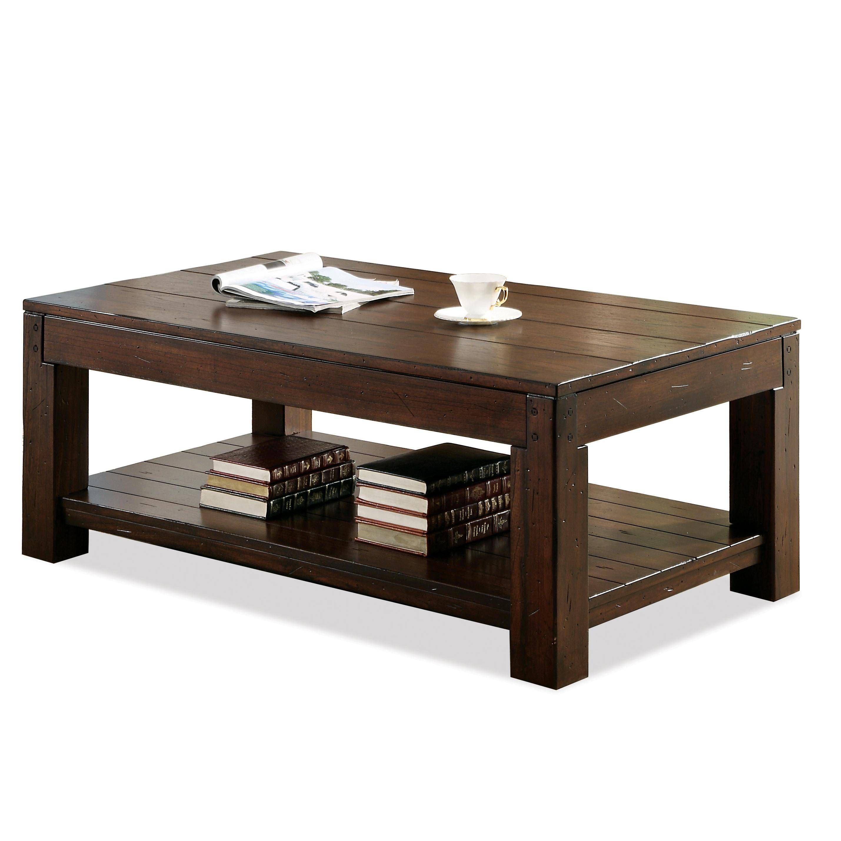 Rectangular Coffee Table With Fixed Lower Shelf And Block Legs In Low Rectangular Coffee Tables (View 15 of 30)
