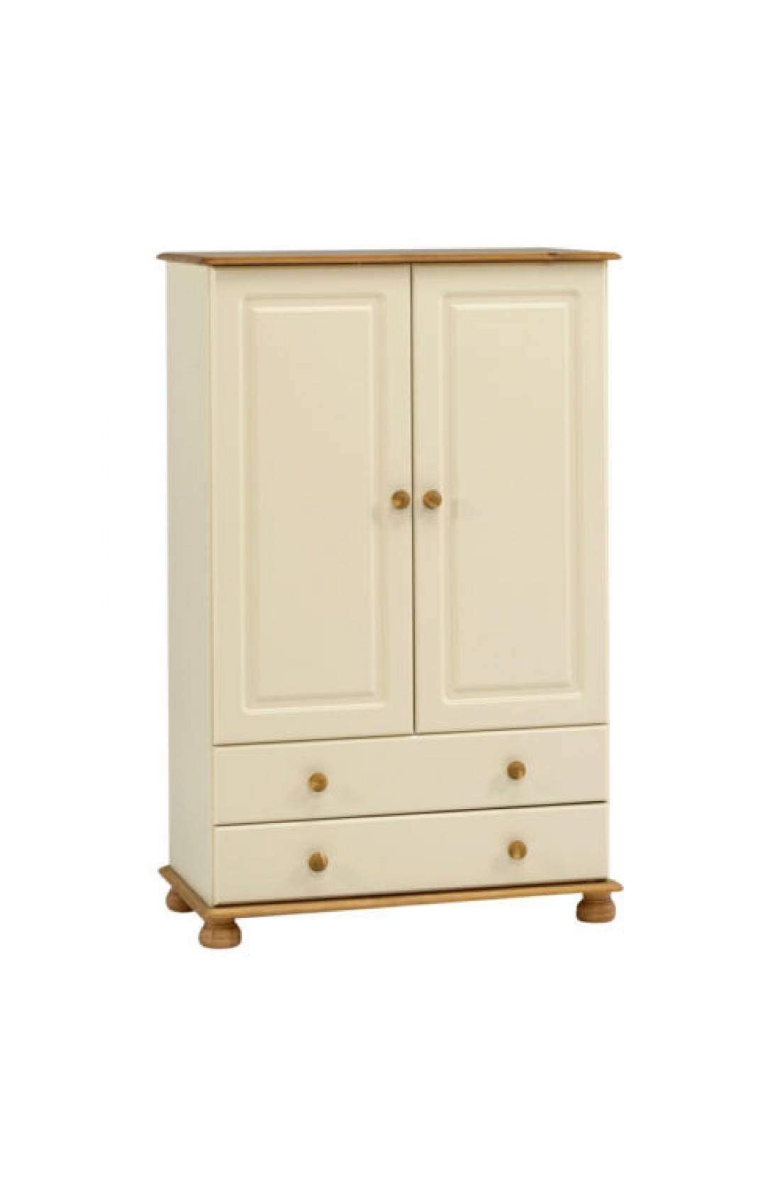 Richmond 2 Door 2 Drawer Short Low Tallboy Wardrobe – Cream & Pine Intended For White And Pine Wardrobes (Photo 15 of 15)