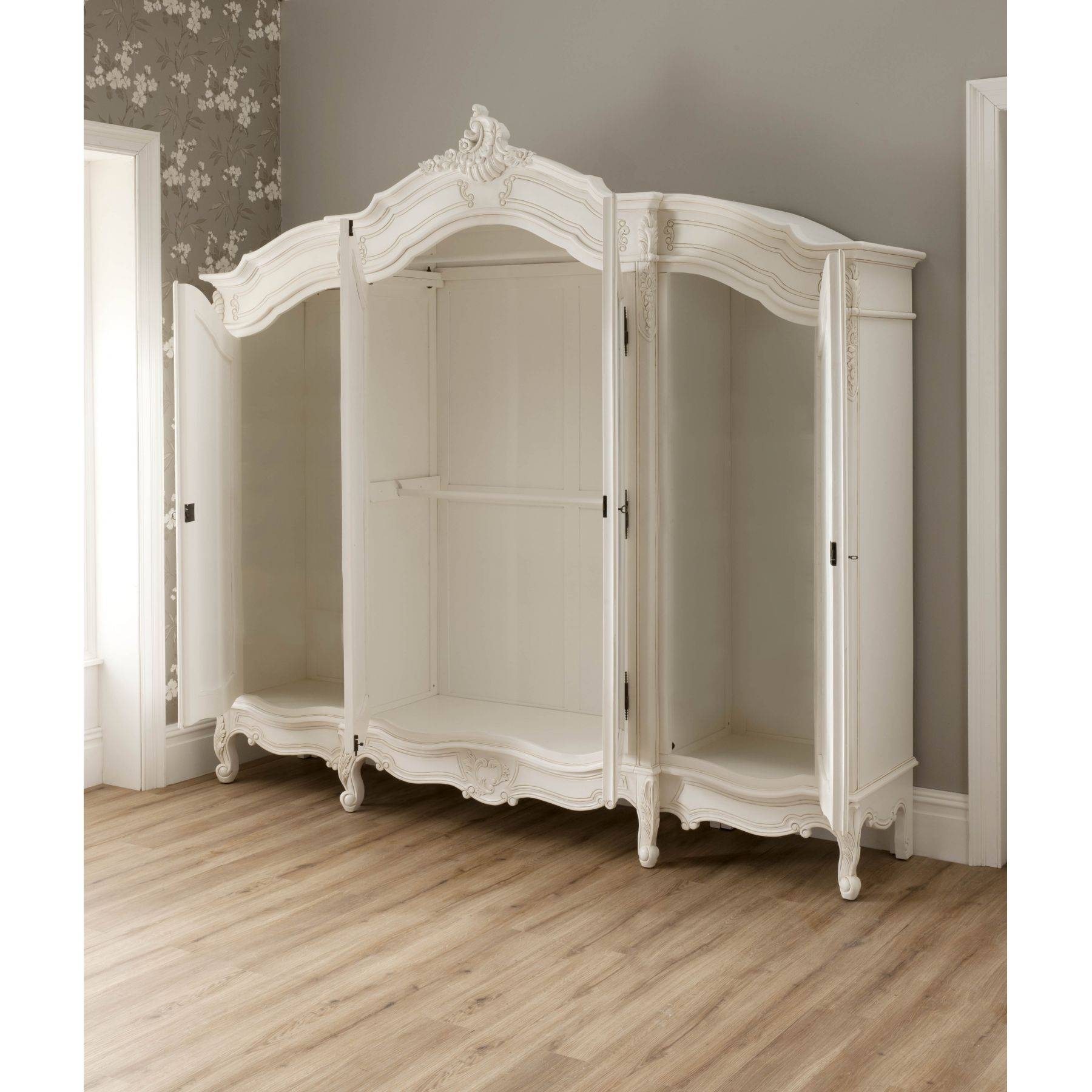 Rochelle 4 Door Antique French Wardrobe For White French Armoire Wardrobes (View 8 of 15)