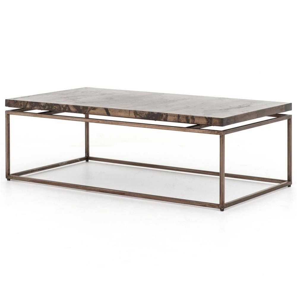 Rollins Industrial Loft Bronze Iron Coffee Table | Kathy Kuo Home For Bronze Coffee Tables (View 3 of 30)