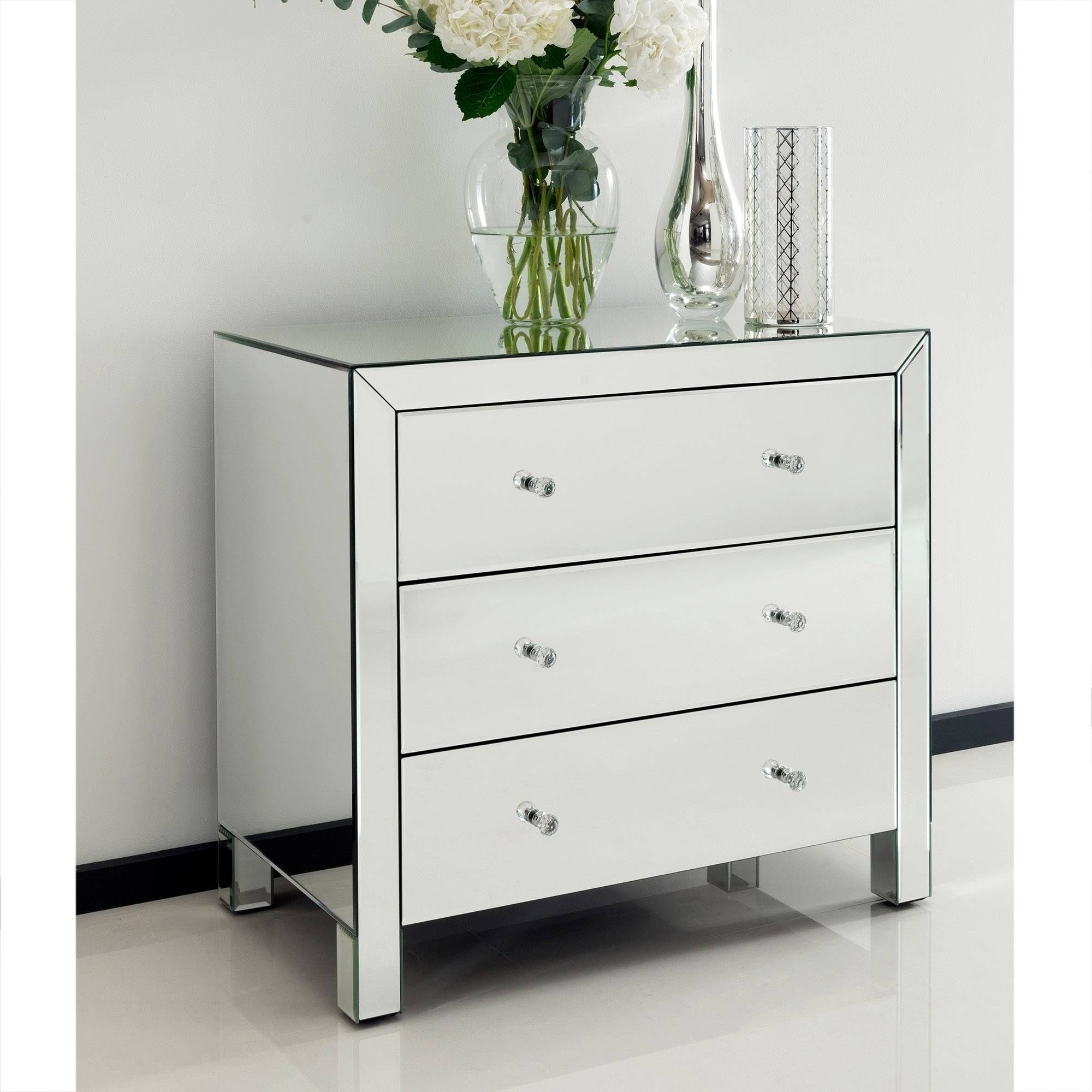 Romano Crystal Mirrored Chest 3 Drawer | Venetian Mirrored Furniture For Venetian Mirrored Chest Of Drawers (View 1 of 25)