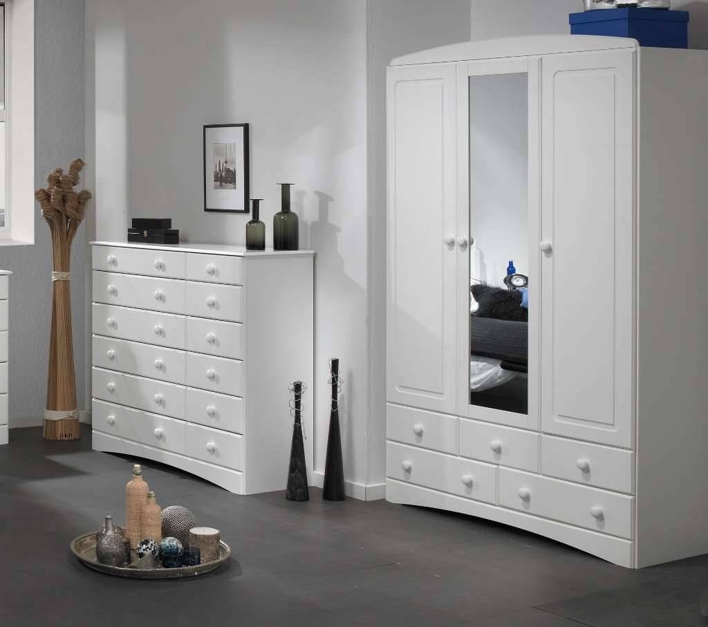 Room4 Scandi White 3 Door 5 Drawer Wardrobe With With White Wardrobes With Drawers And Mirror (View 8 of 15)
