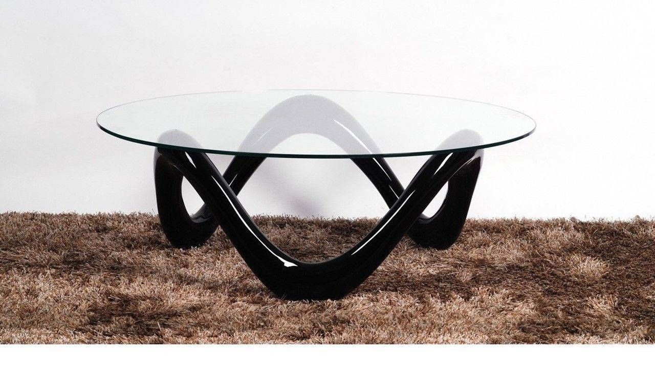 Round Glass Coffee Table With Black High Gloss Base Homegenies Pertaining To Black Circle Coffee Tables (View 8 of 30)