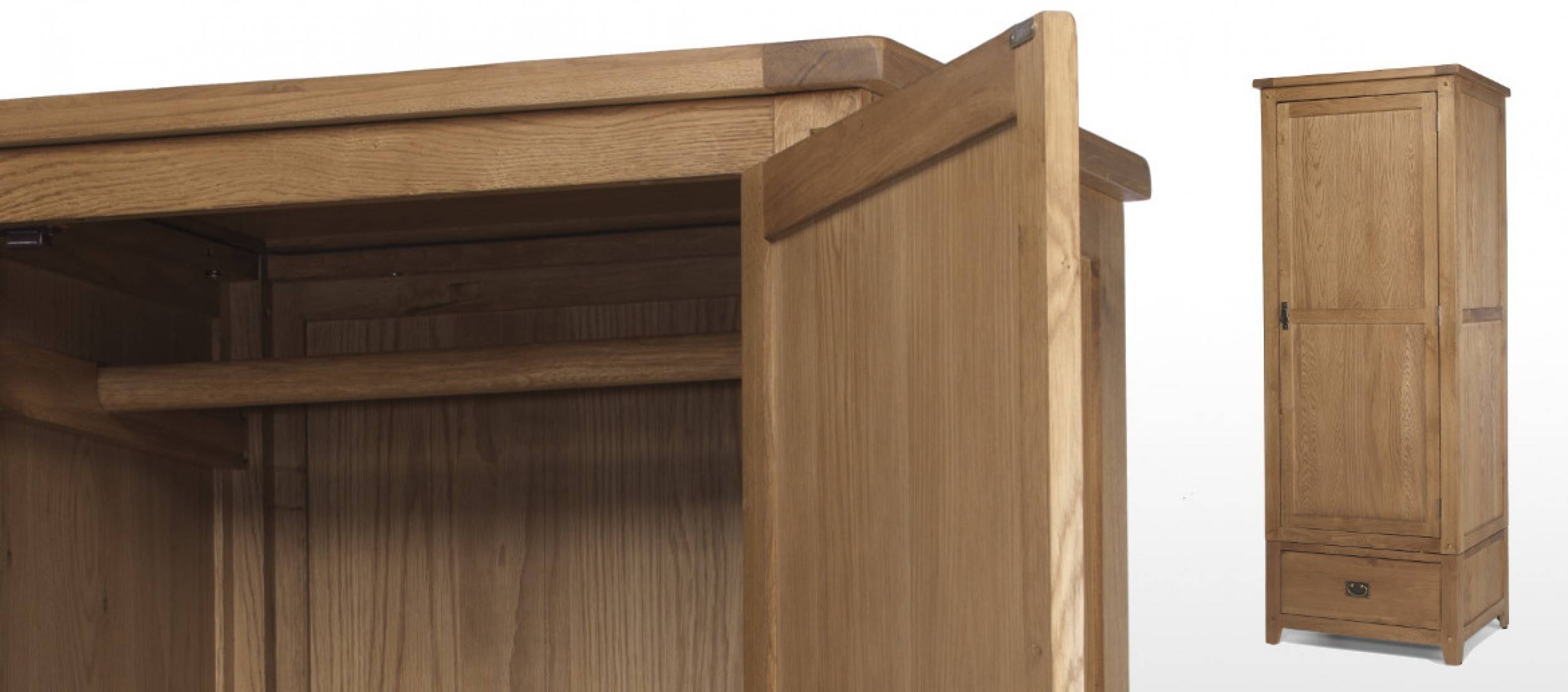 Rustic Oak Single Wardrobe | Quercus Living Inside Single Oak Wardrobes With Drawers (Photo 1 of 15)