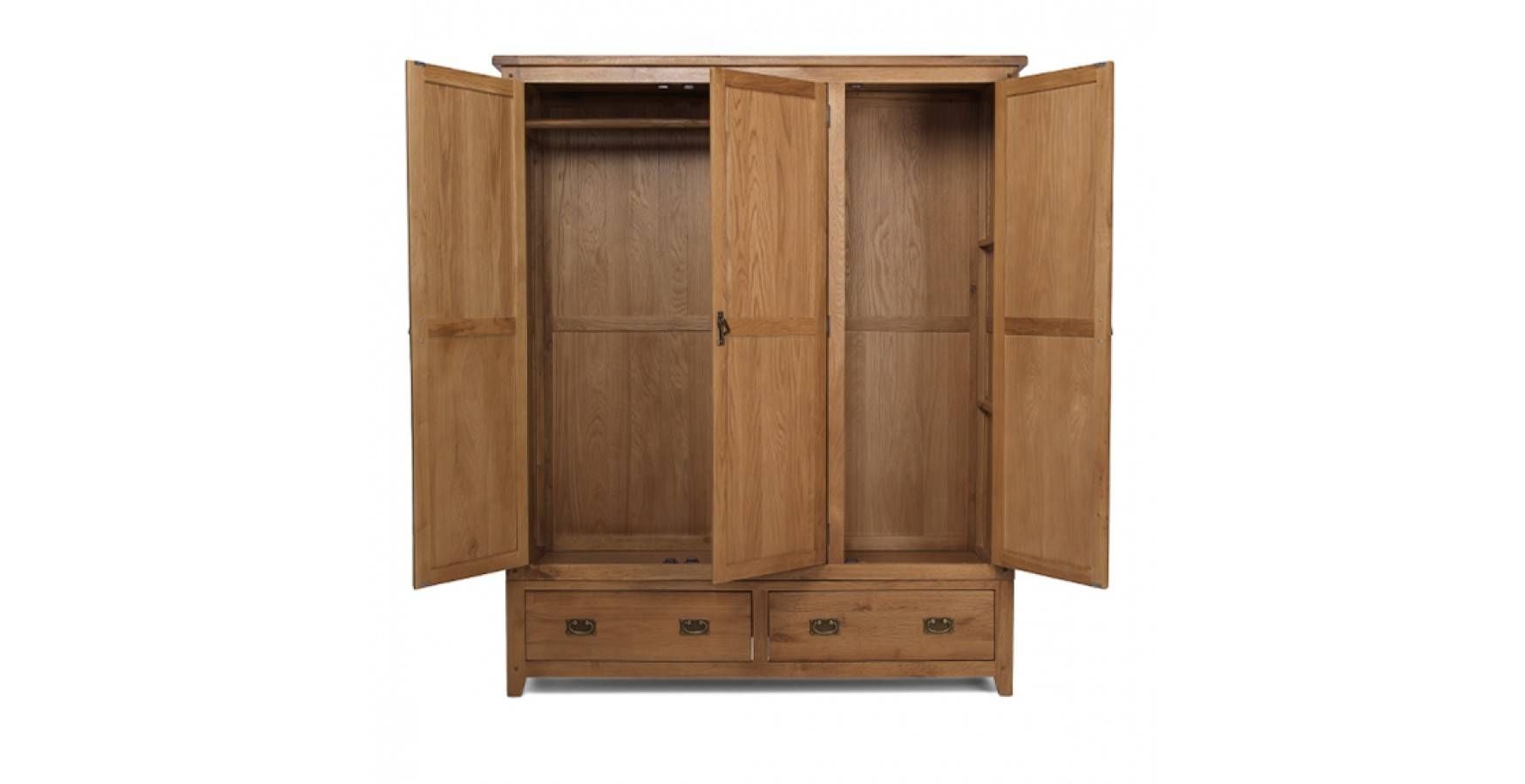 Rustic Oak Triple Wardrobe With Drawers – Lifestyle Furniture Uk Regarding Wardrobe With Shelves And Drawers (Photo 27 of 30)