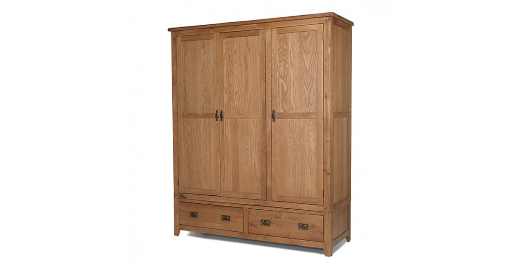 Rustic Oak Triple Wardrobe With Drawers – Lifestyle Furniture Uk Throughout Triple Oak Wardrobes (View 9 of 15)