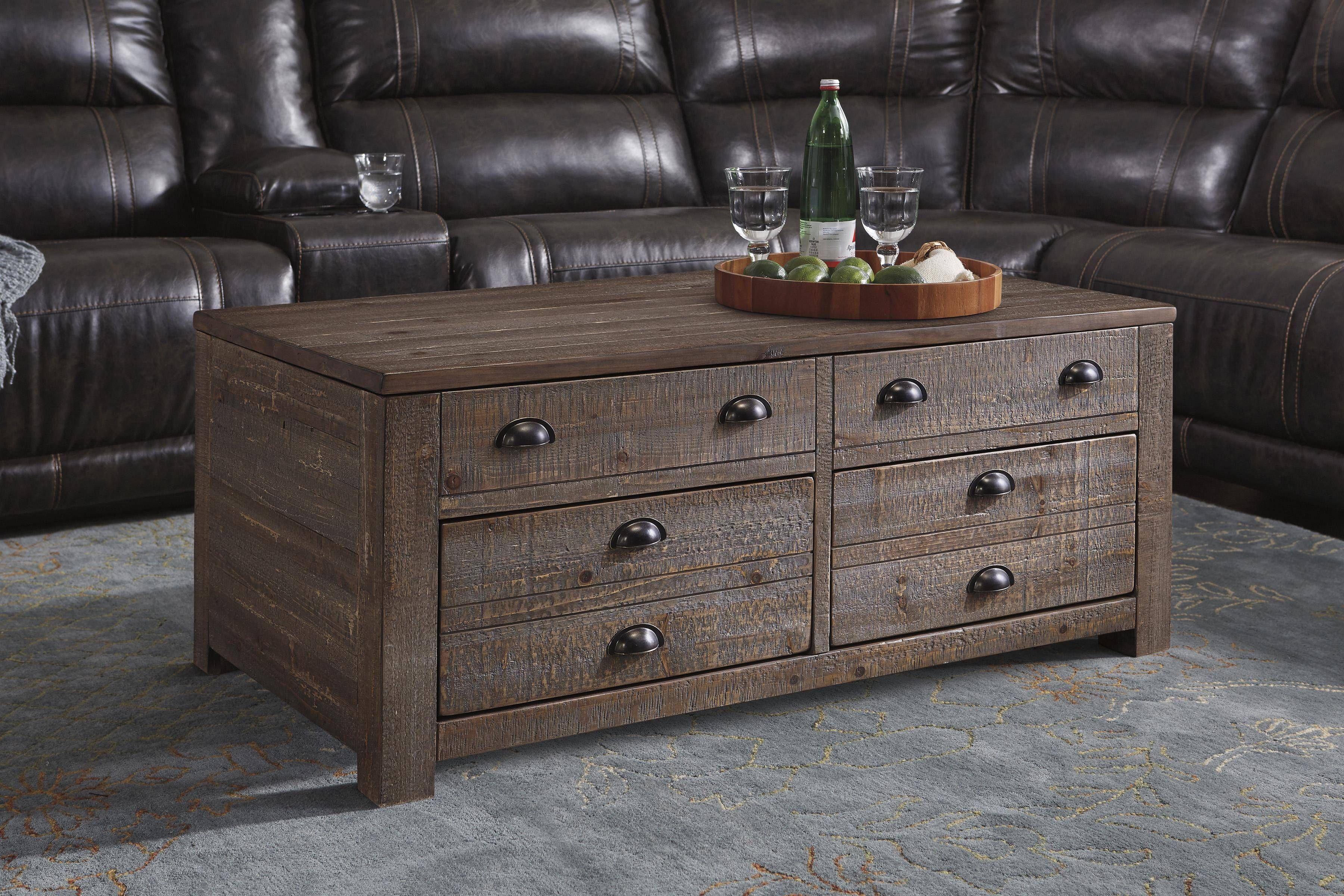Rustic Pine Trunk Style Rectangular Lift Top Coffee Table With 2 Intended For Rustic Coffee Table Drawers (View 17 of 30)