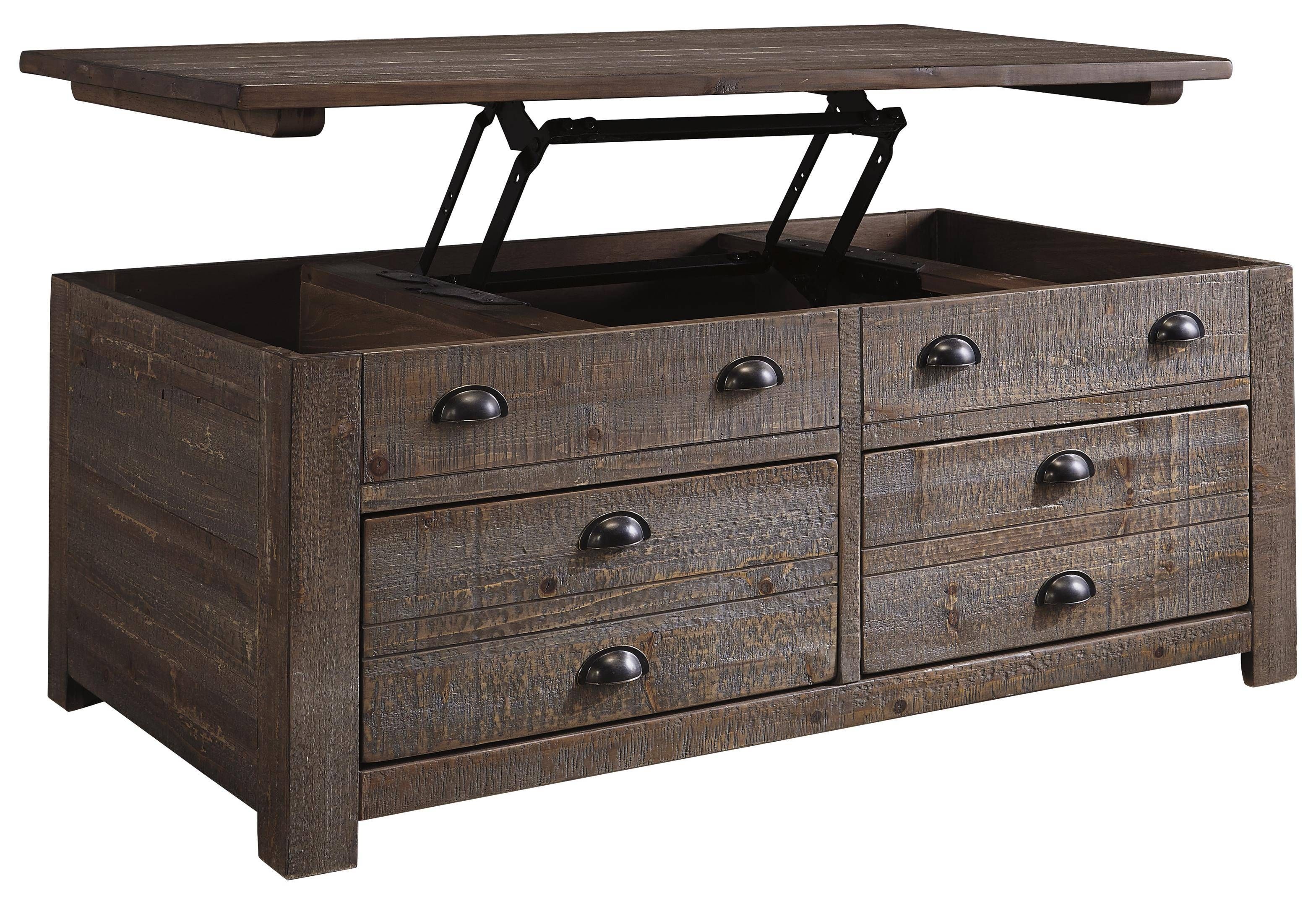 Rustic Pine Trunk Style Rectangular Lift Top Coffee Table With 2 Pertaining To Rustic Coffee Table Drawers (View 24 of 30)