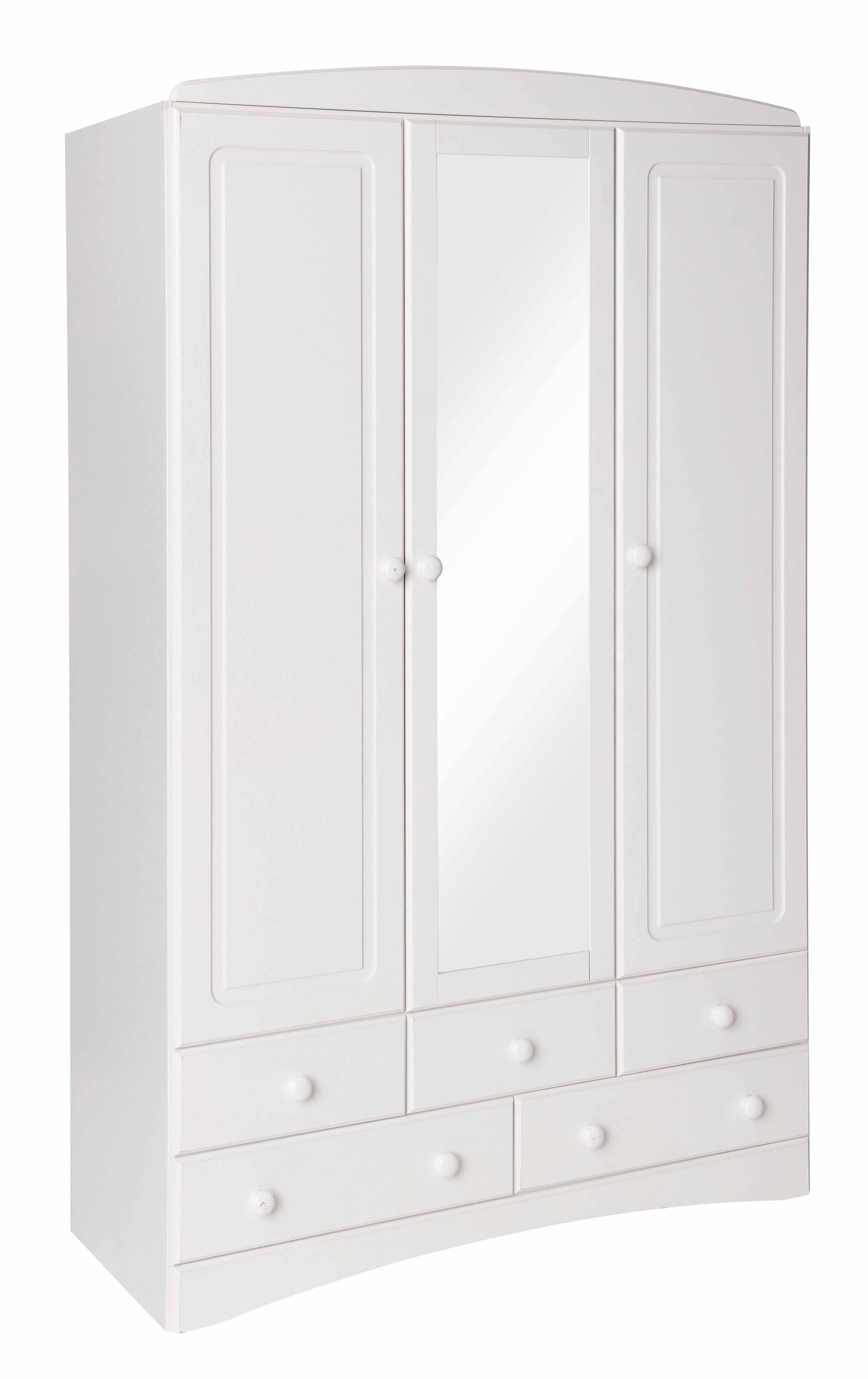 Scandi White 3 Door 5 Drawer Wardrobe With Mirror Inside 3 Door White Wardrobes With Drawers (View 1 of 15)