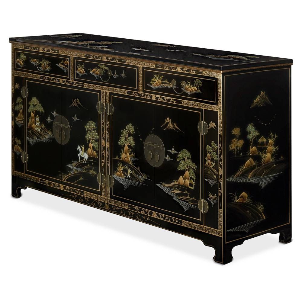 Scenery Black Lacquer Sideboard For Chinoiserie Sideboards (View 7 of 30)