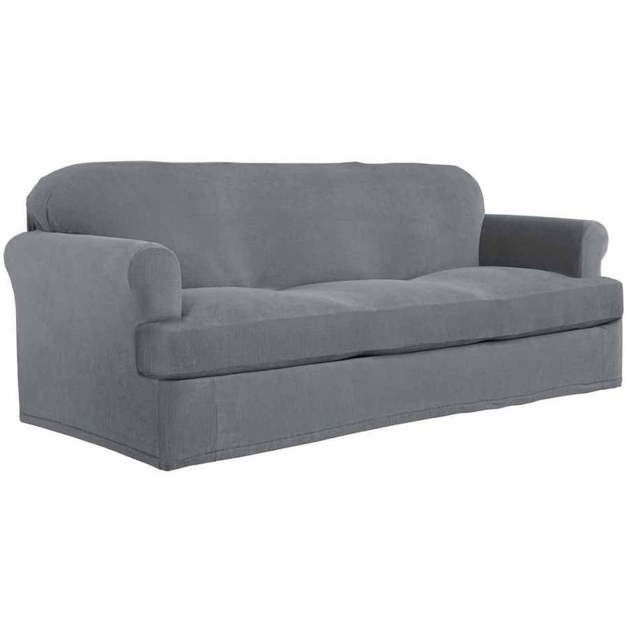 Serta Stretch Grid Slipcover, Sofa, 2 Piece T Cushion – Walmart Regarding 2 Piece Sofa Covers (View 3 of 30)