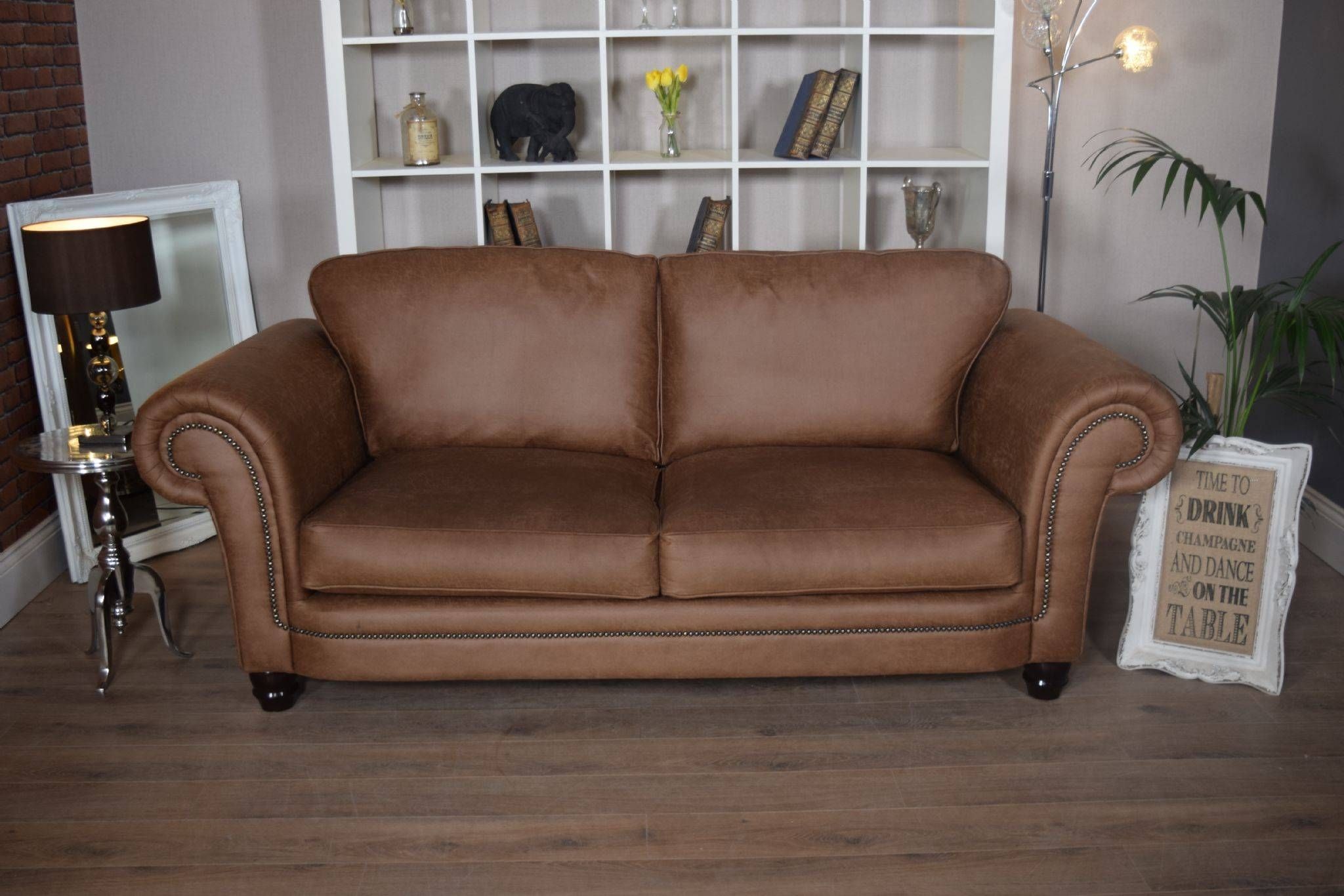 Set Abbey Downton 3 Seater Sofa & Large Cuddle Chair – Tan Fitted Back With Regard To 3 Seater Sofa And Cuddle Chairs (Photo 210 of 299)