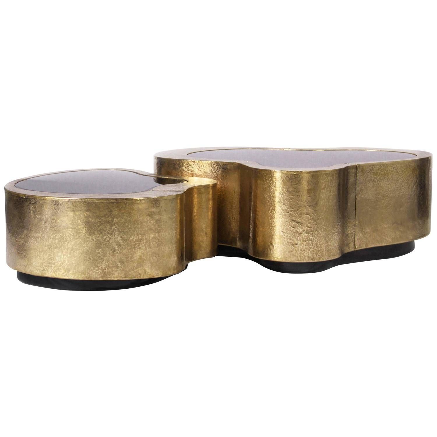 Set Of Two Curvilinear Hammered Brass, Glass Center Coffee Tables In Hammered Silver Coffee Tables (Photo 17 of 30)