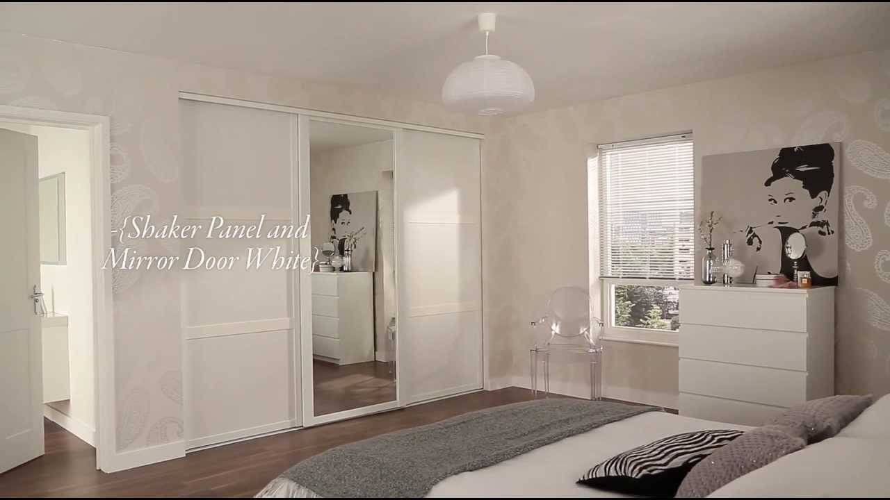 Shaker Panel And Mirror Door White – Sliding Wardrobe Doors From Regarding Single White Wardrobes With Mirror (View 10 of 15)