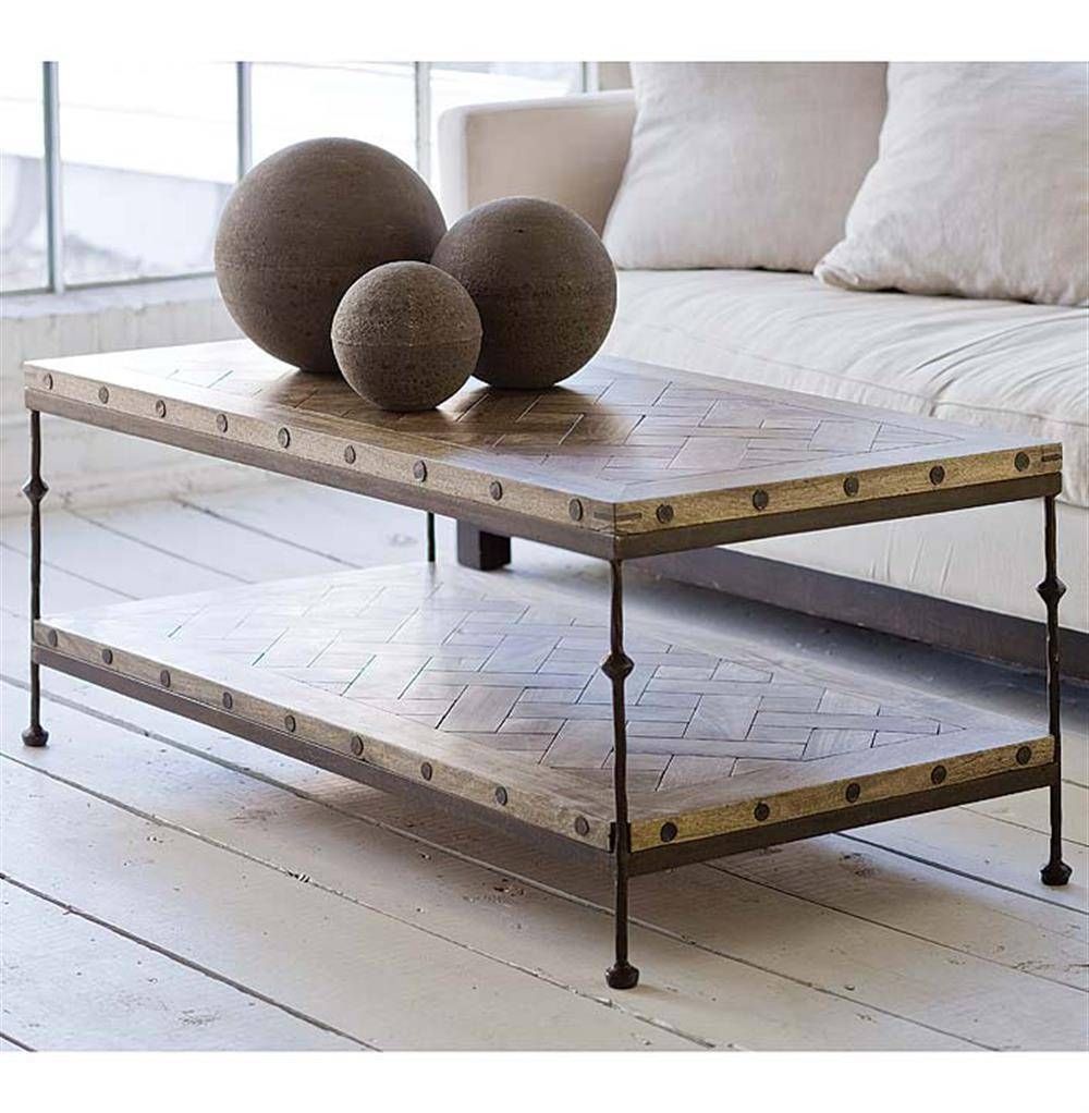 Shays Rustic Mango Wood Parquet Metal Rectangle Coffee Table Throughout Mango Coffee Tables (View 22 of 30)