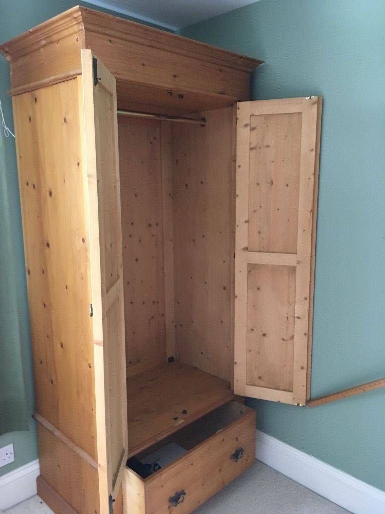 Single Pine Wardrobe With Double Doors And A Bottom Drawer. 1.3m Within Single Pine Wardrobes With Drawers (Photo 14 of 15)