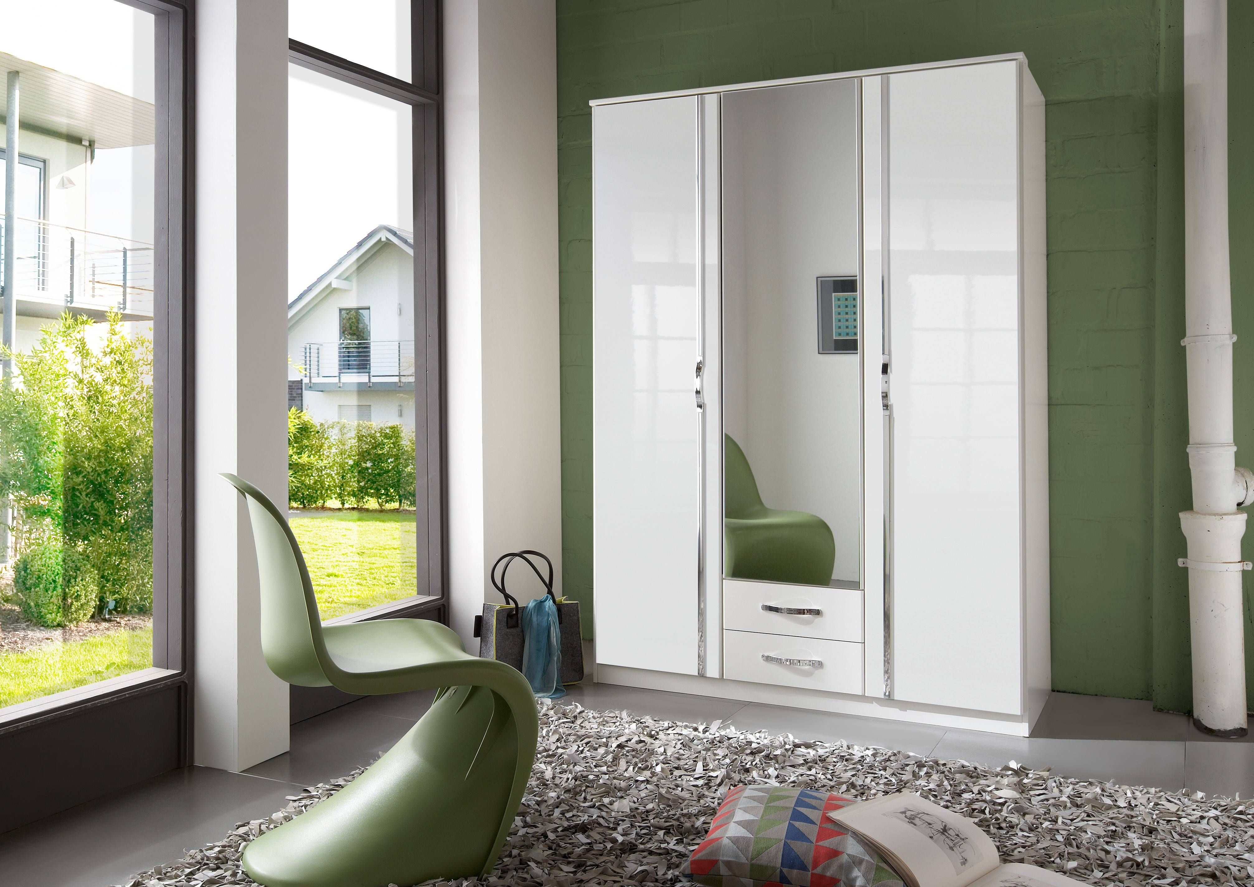Slumberhaus 'trio' White Gloss, Chrome & Mirror 3 Door 2 Drawer Inside 4 Door Wardrobes With Mirror And Drawers (View 15 of 15)