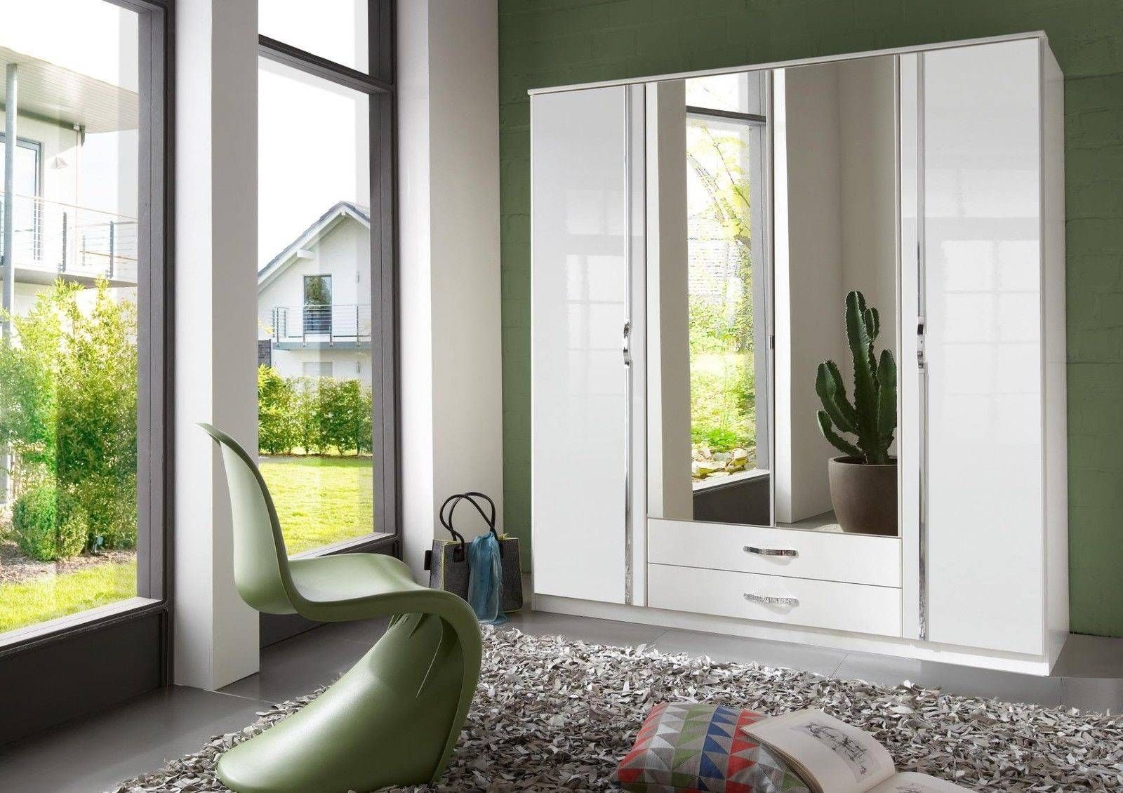 Slumberhaus 'trio' White Gloss, Chrome & Mirror 4 Door 2 Drawer For Black Gloss 3 Door Wardrobes (View 15 of 15)