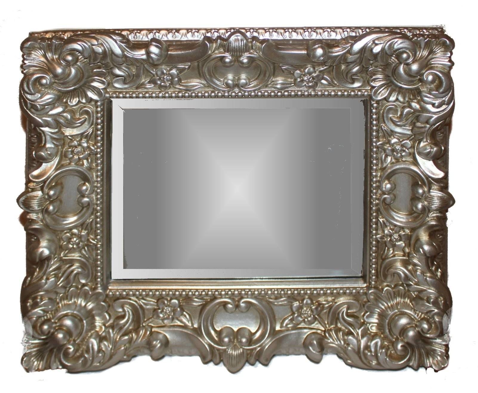 Small Rectanglefrench Ornate Light Silver Gold Baroque Style 40cm Regarding Small Ornate Mirrors (Photo 1 of 25)