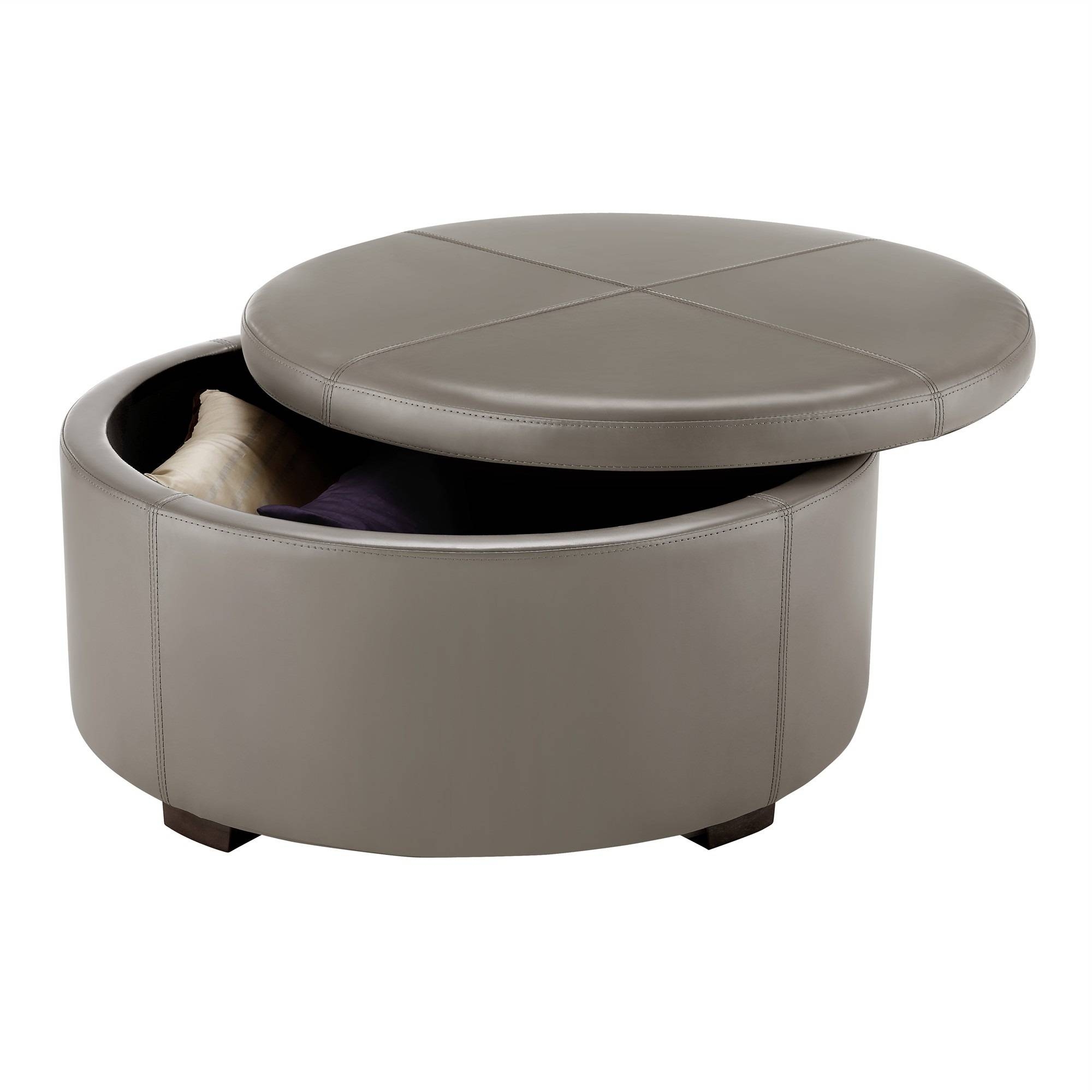 Small Round Leather Coffee Table Storage Ottoman Round Leather In Circular Coffee Tables With Storage (Photo 9 of 30)