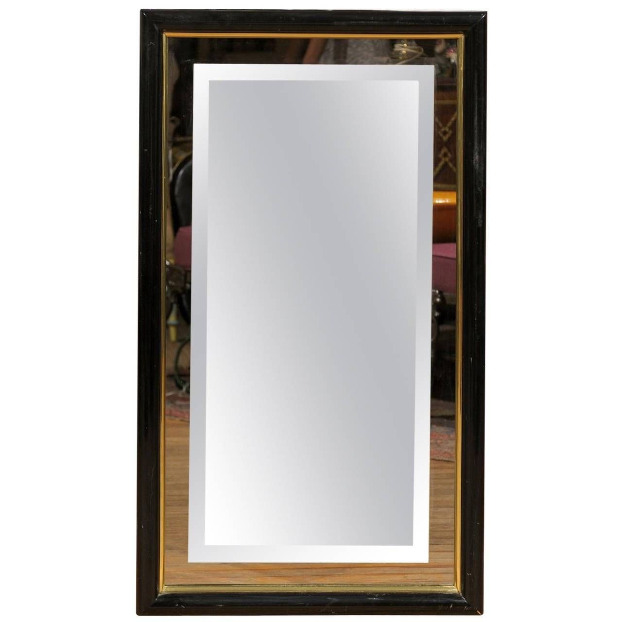 Smoked And Beveled Glass Wall Mirror In A Black And Brass Frame Regarding Large Glass Bevelled Wall Mirrors (View 18 of 25)