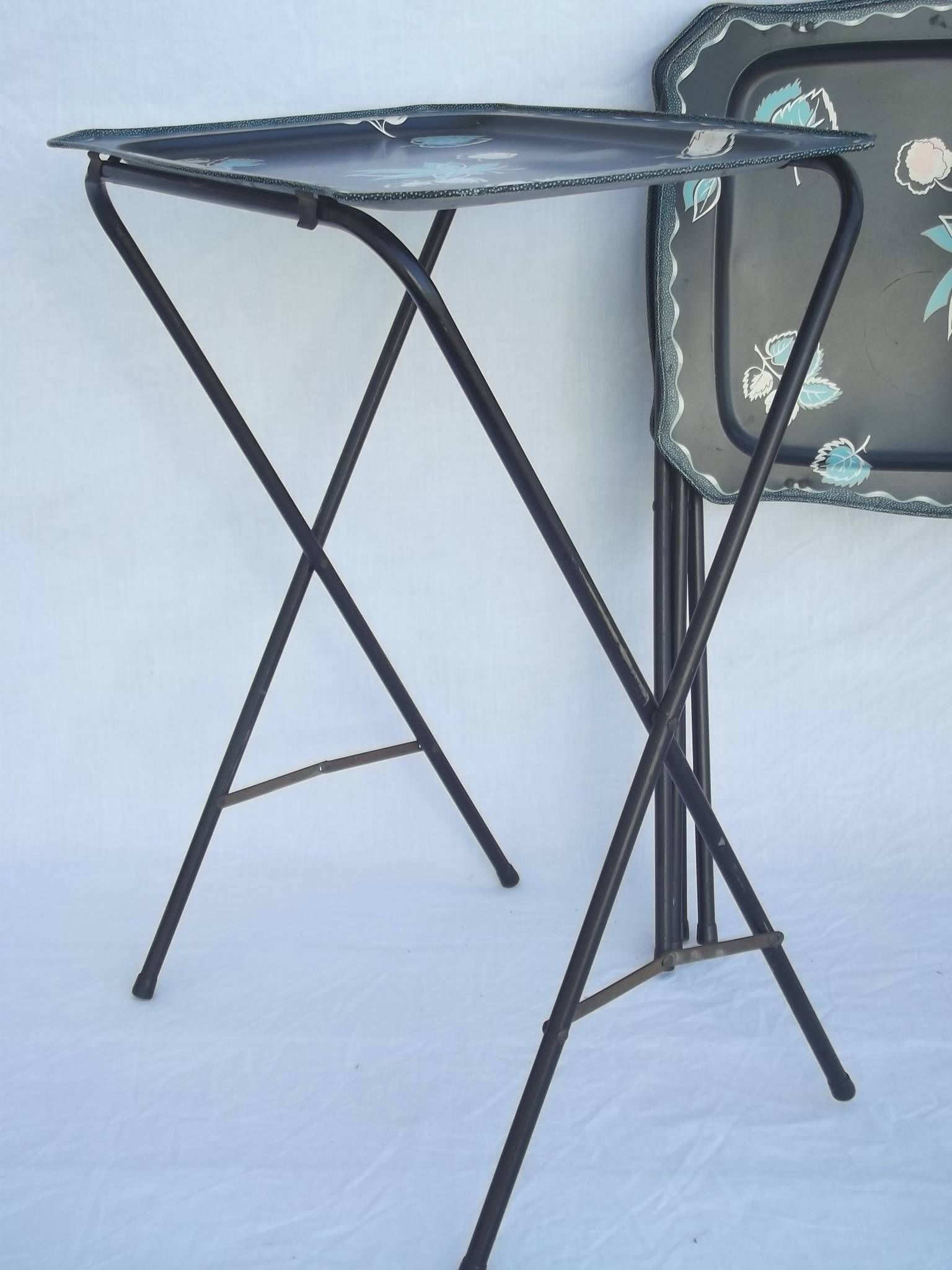 Snack Tray Table Imuse Us Vintage Tin Tv Tables Folding Retro Leaf Throughout Sofa Snack Tray Table (Photo 27 of 30)
