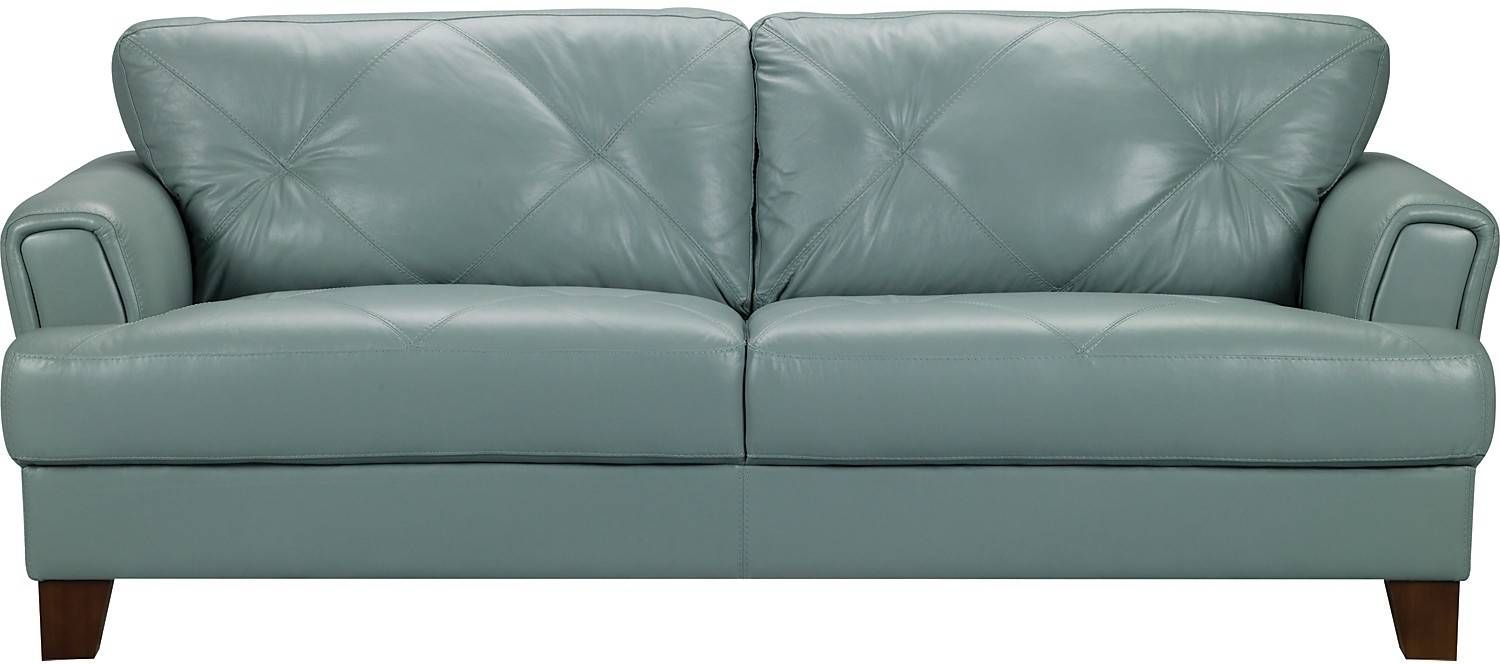 cindy crawford seafoam leather sofa