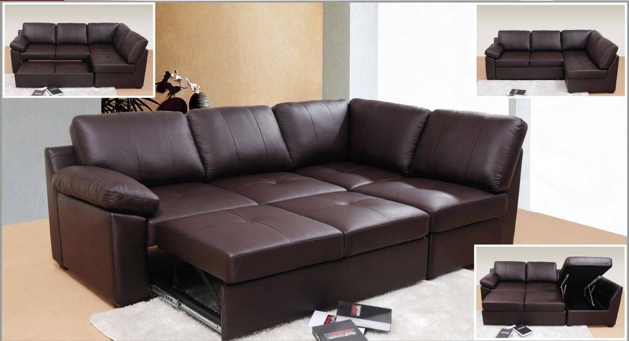 small brown leather sofa bed