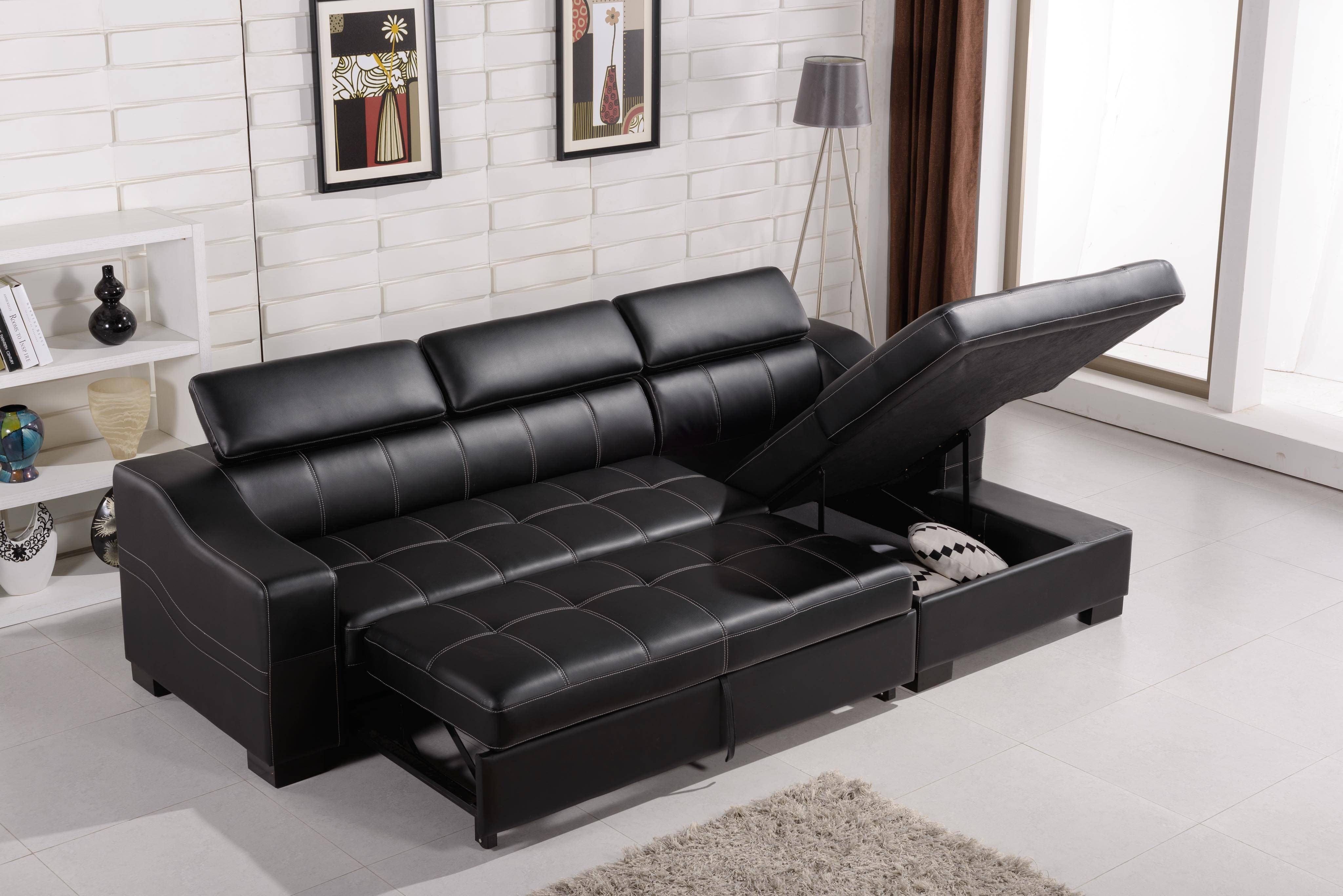 Sofas Center : Leather Sectional Sleeper Sofa With Chaise Cymun With Regard To Black Leather Sectional Sleeper Sofas (View 8 of 30)