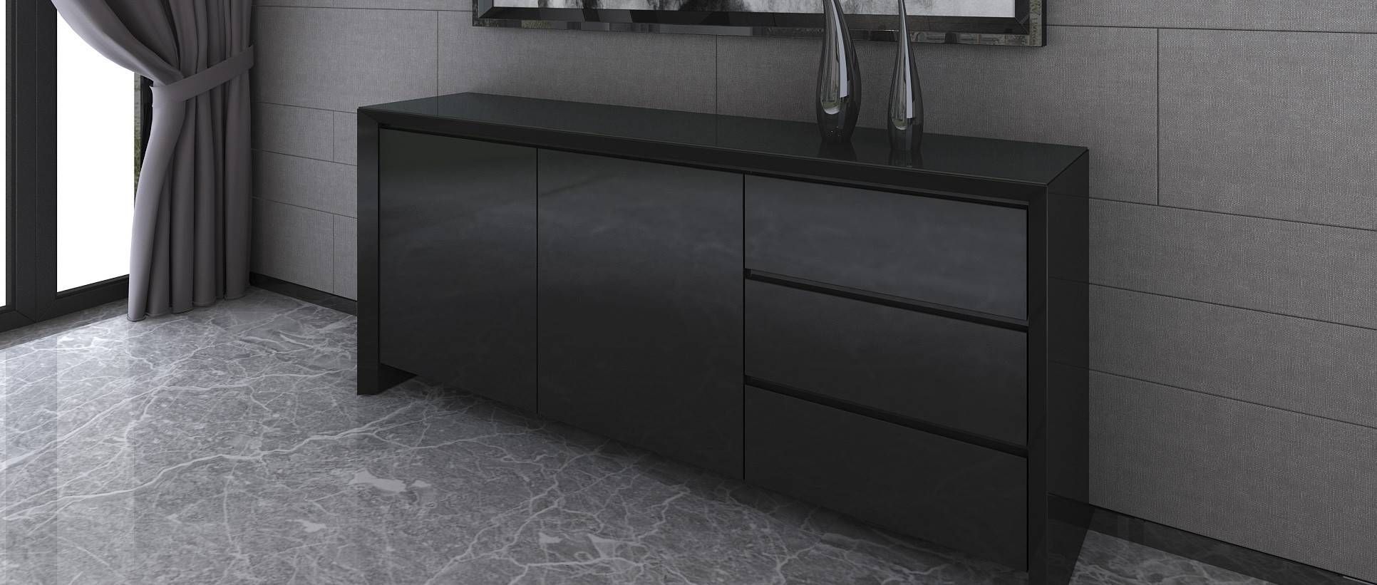Soho – Extra Large Sideboard – Black High Gloss Pertaining To Black Gloss Sideboards (Photo 19 of 30)