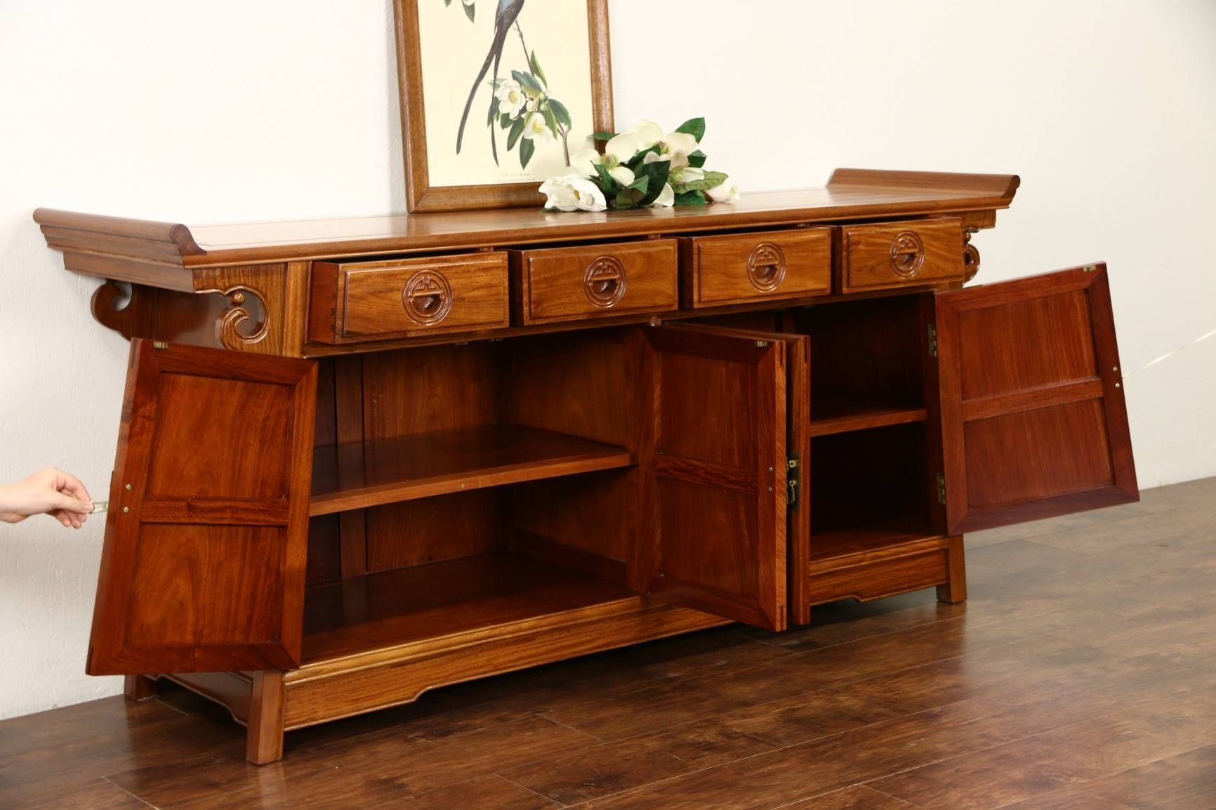 Sold – Asian Vintage Hand Carved Rosewood Sideboard Server Or For Asian Sideboards (View 24 of 30)