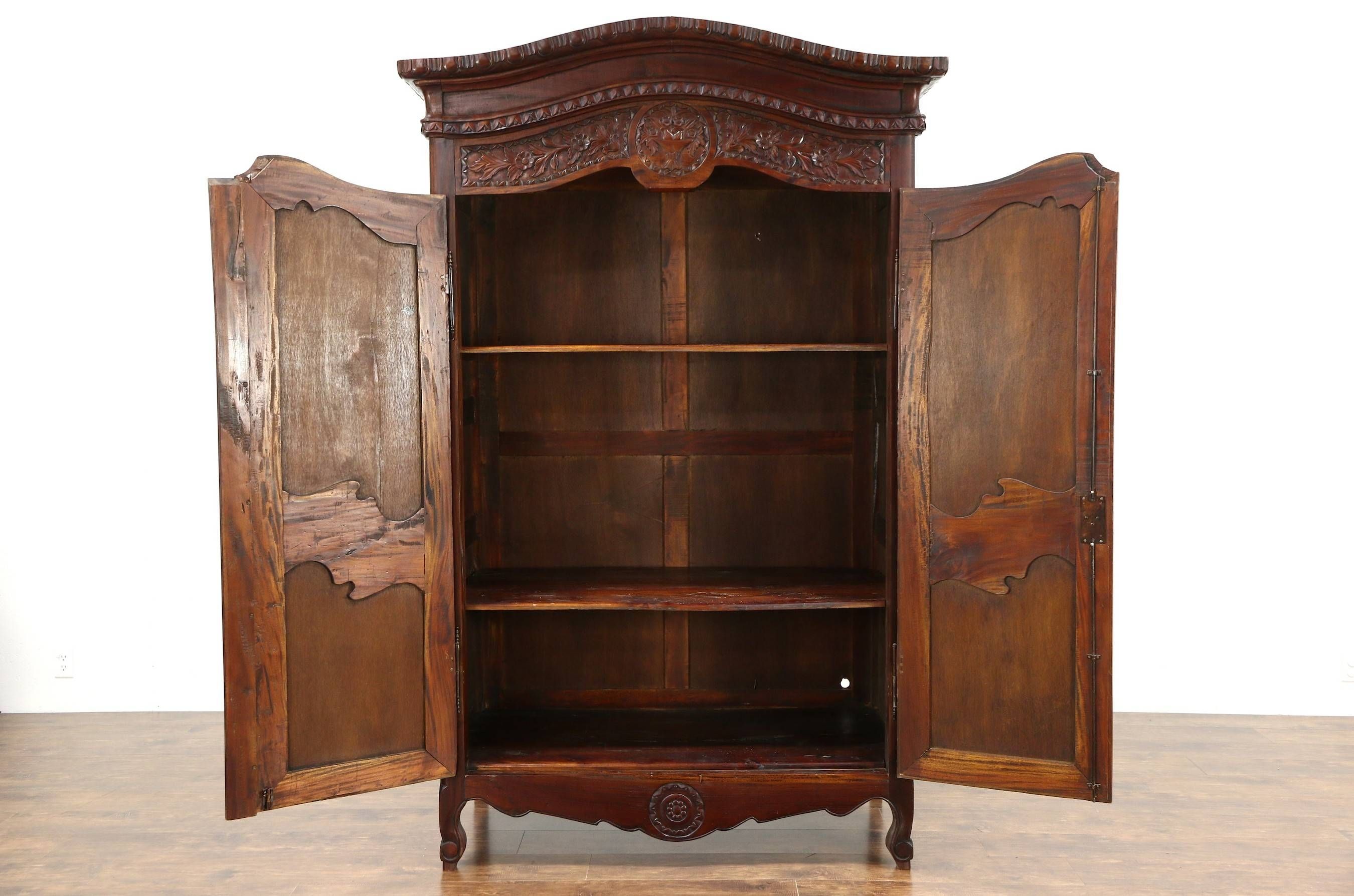 Sold – French Style Hand Carved Mahogany Vintage Armoire, Wardrobe Pertaining To French Style Armoires Wardrobes (Photo 14 of 15)