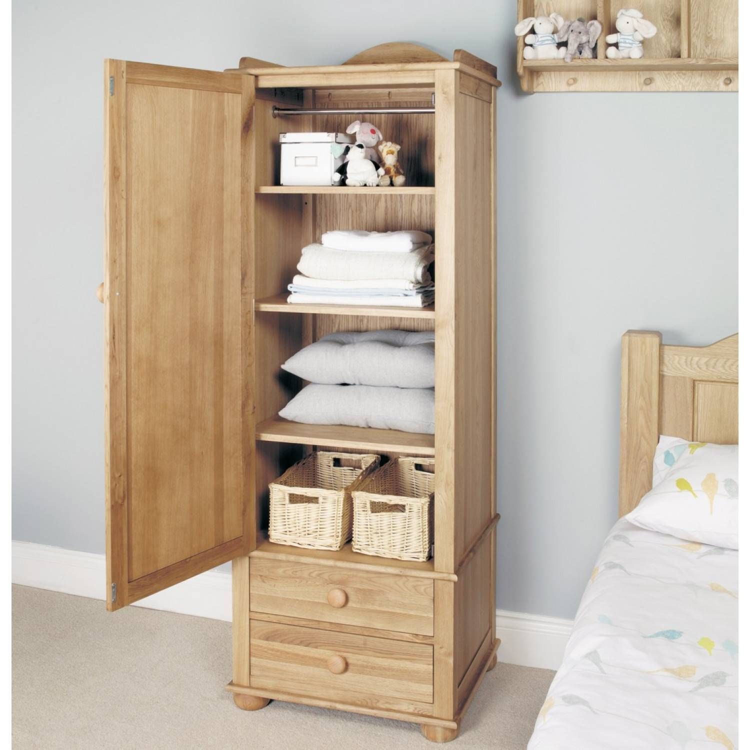 Solid Oak Childrens Single Wardrobe Inside Childrens Wardrobes With Drawers And Shelves (View 20 of 30)