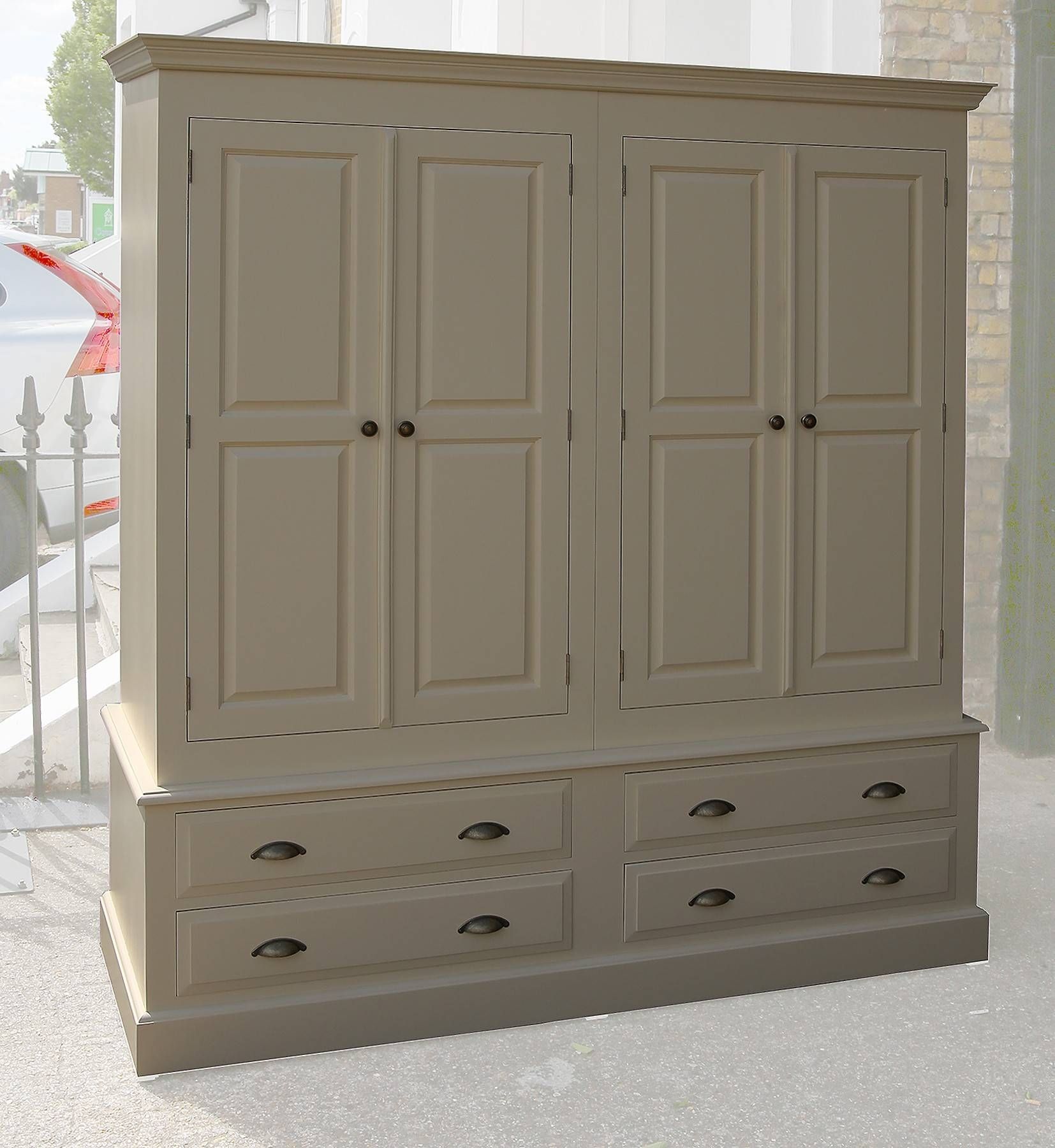 Solid Pine Farrow And Ball Painted 4 Door 4 Drawer Wardrobe In All In Pine Wardrobes With Drawers (View 3 of 15)